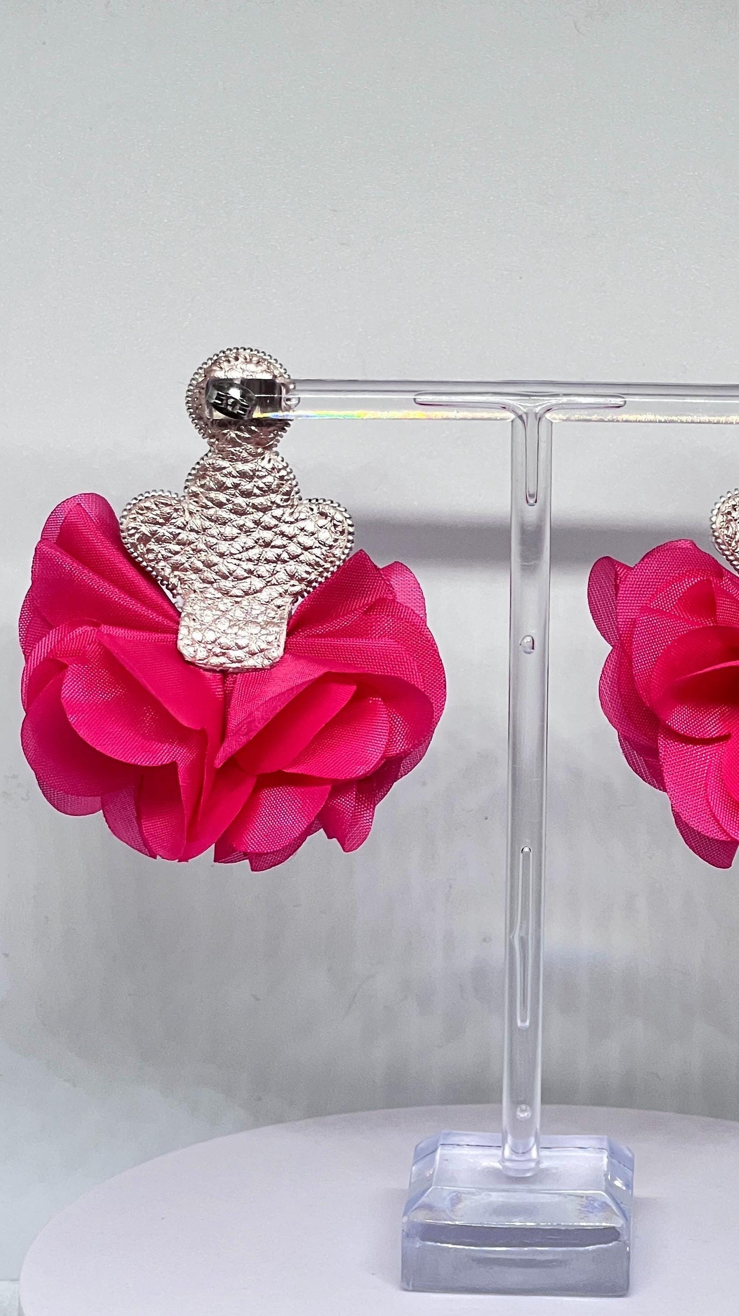 Statement Pink Crystal Flower Earrings – Handmade Glamorous Drop Earrings for Special Occasions
