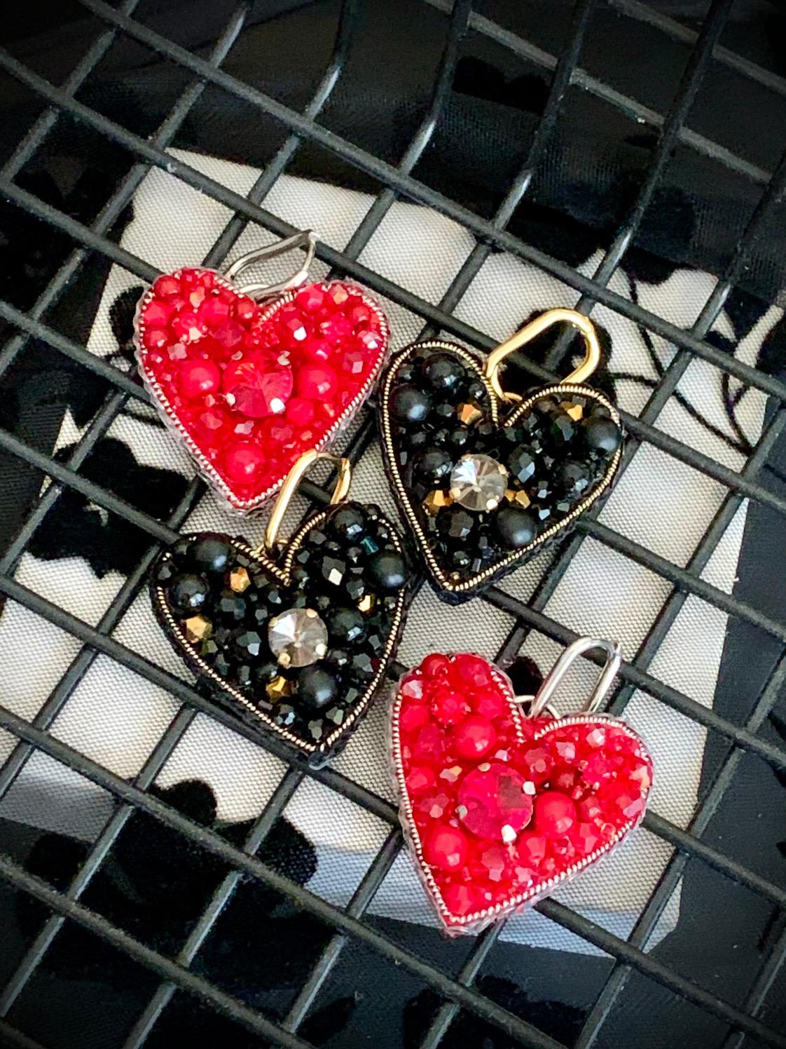 Handmade Beaded Heart Earrings: Pearl, Crystal & Gemstone Dangle Jewelry
