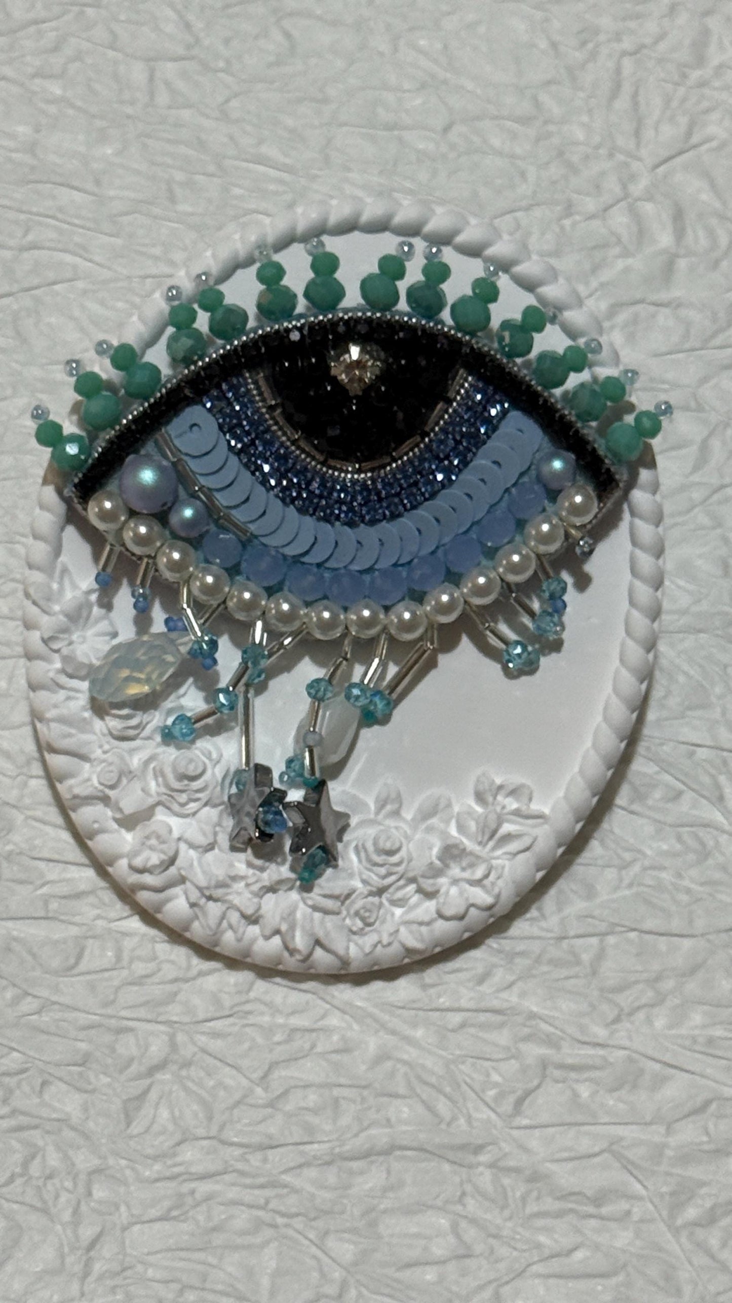 Handmade Evil Eye Brooch – Beaded Blue Eye Pin – Statement Jewelry – Gift for Protection