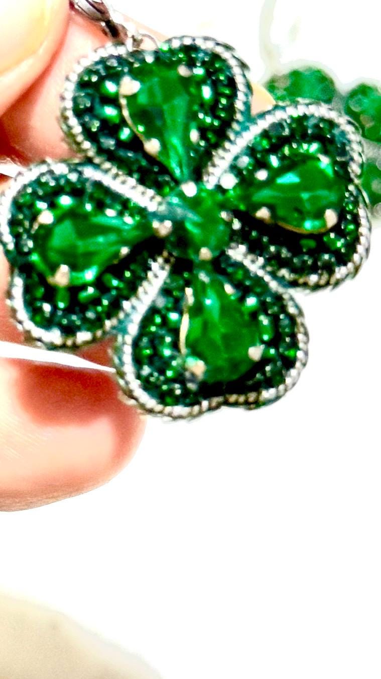 Handmade Beaded Four-Leaf Clover Earrings: Lucky St. Patrick's Day Jewelry