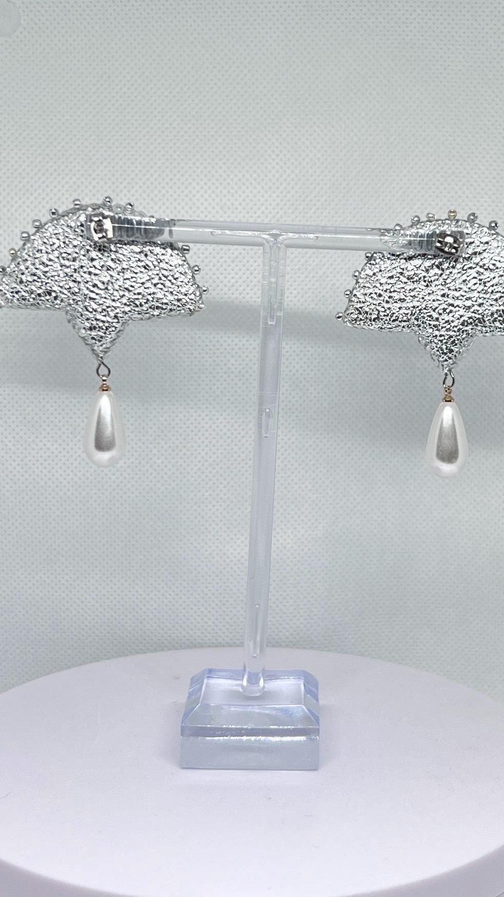 Handmade Pearl Fan Earrings: Crystal Bridal Drop Jewelry
