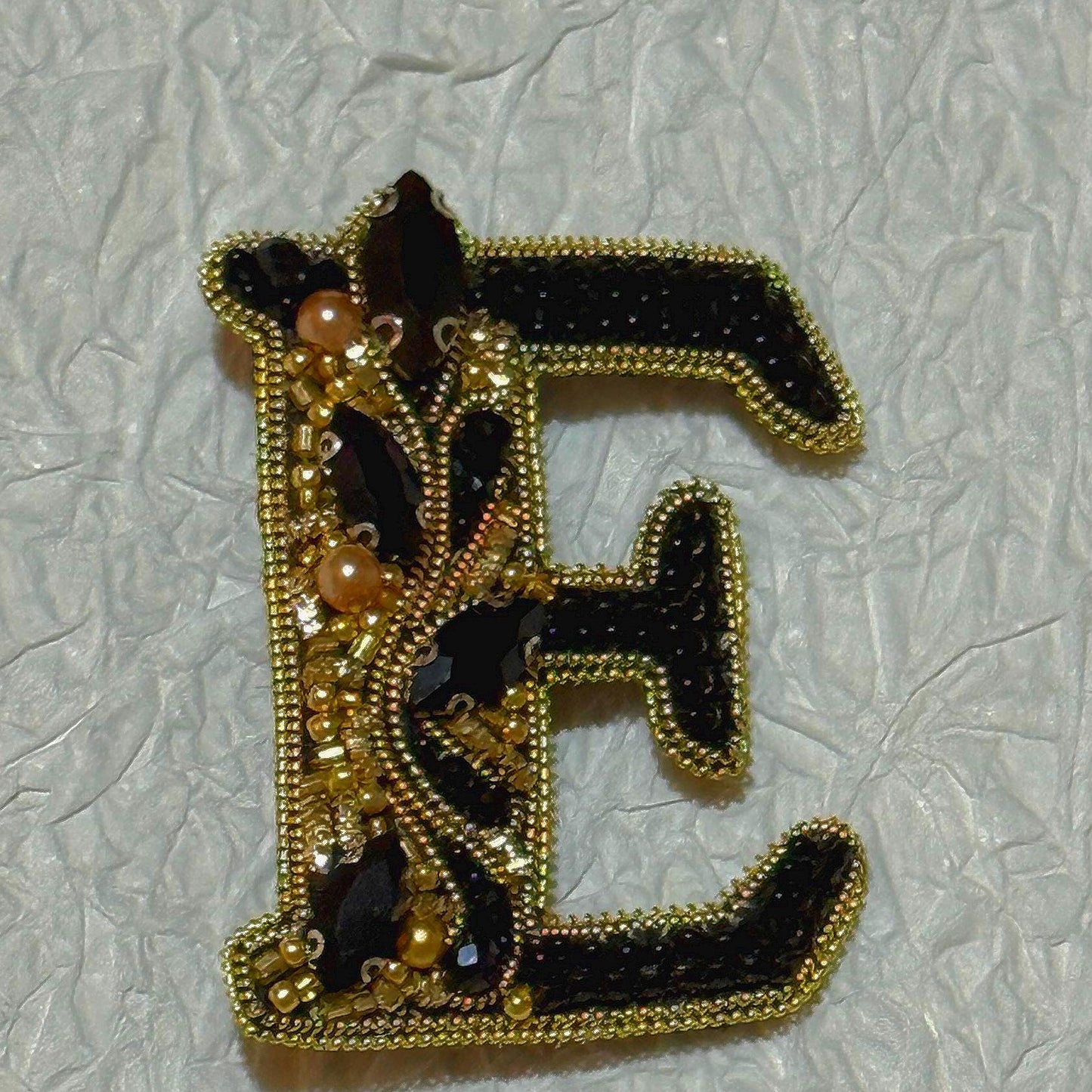 Handmade Beaded Letter E Brooch: Monogram Initial Pin