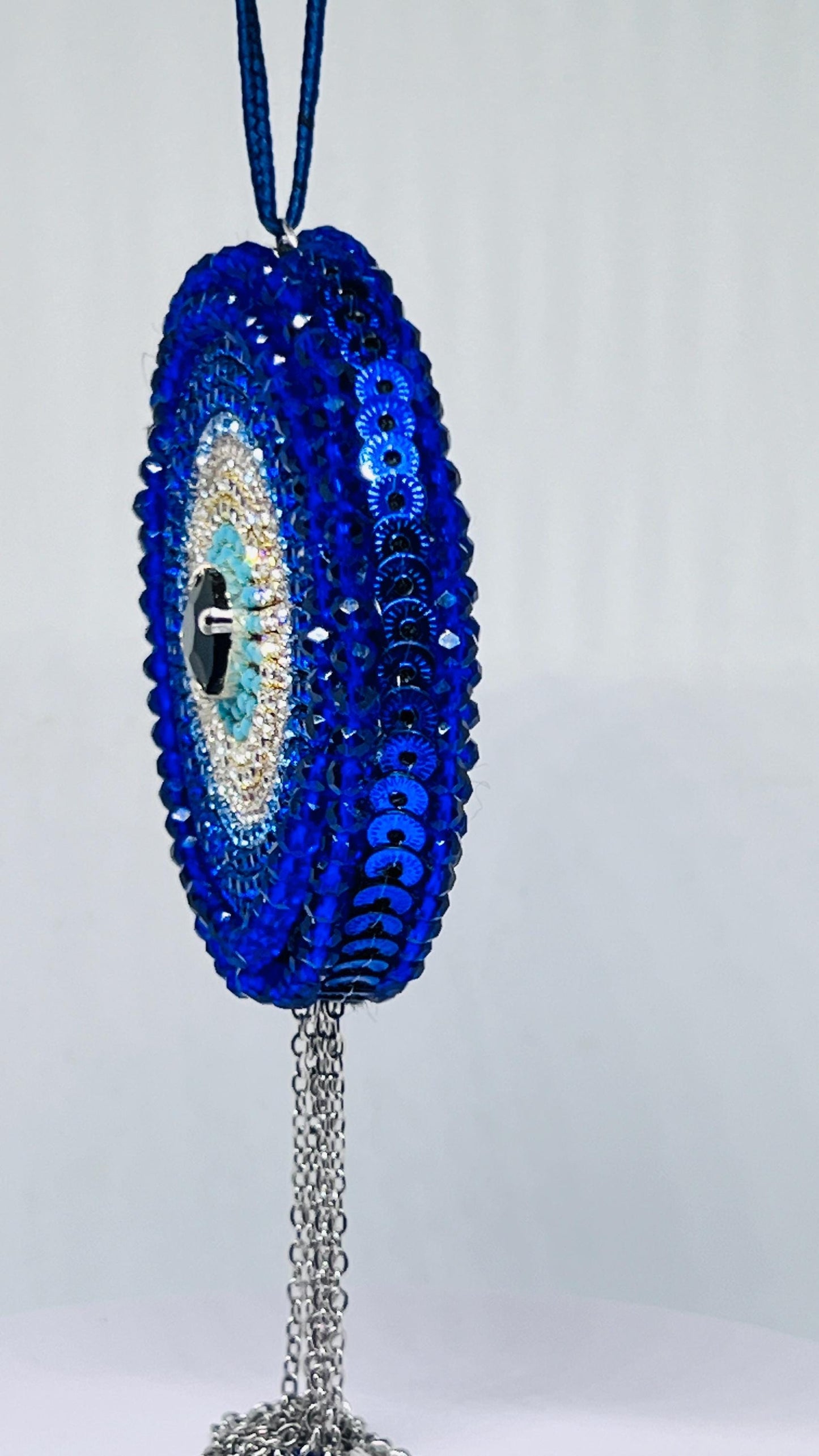 Handmade Evil Eye Car Mirror Charm - Blue Crystal Protection Pendant
