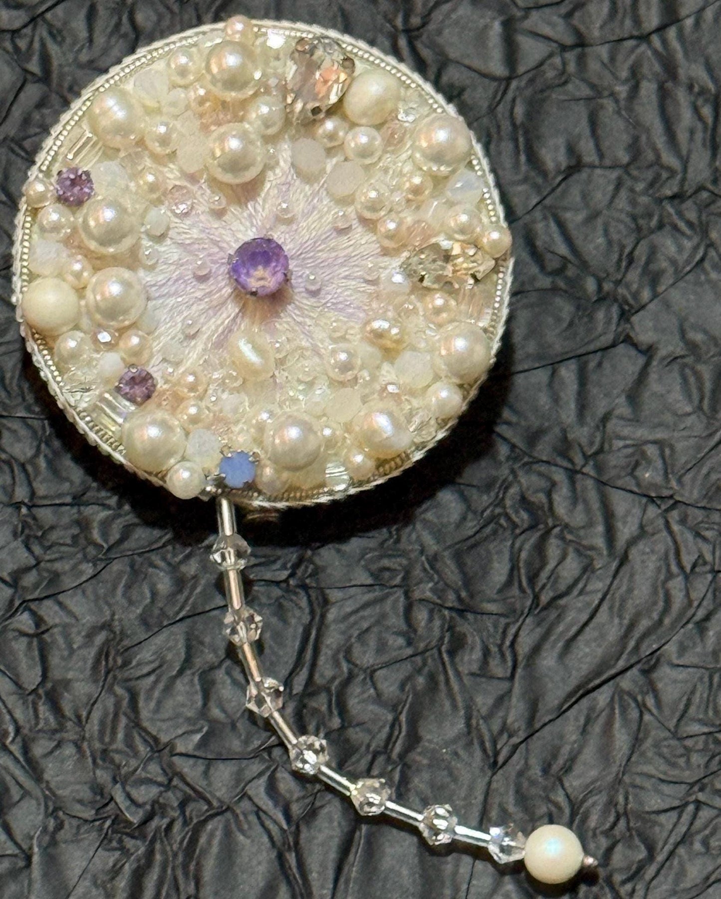 Handmade Pearl Dandelion Brooch: Beaded Crystal Flower Pin