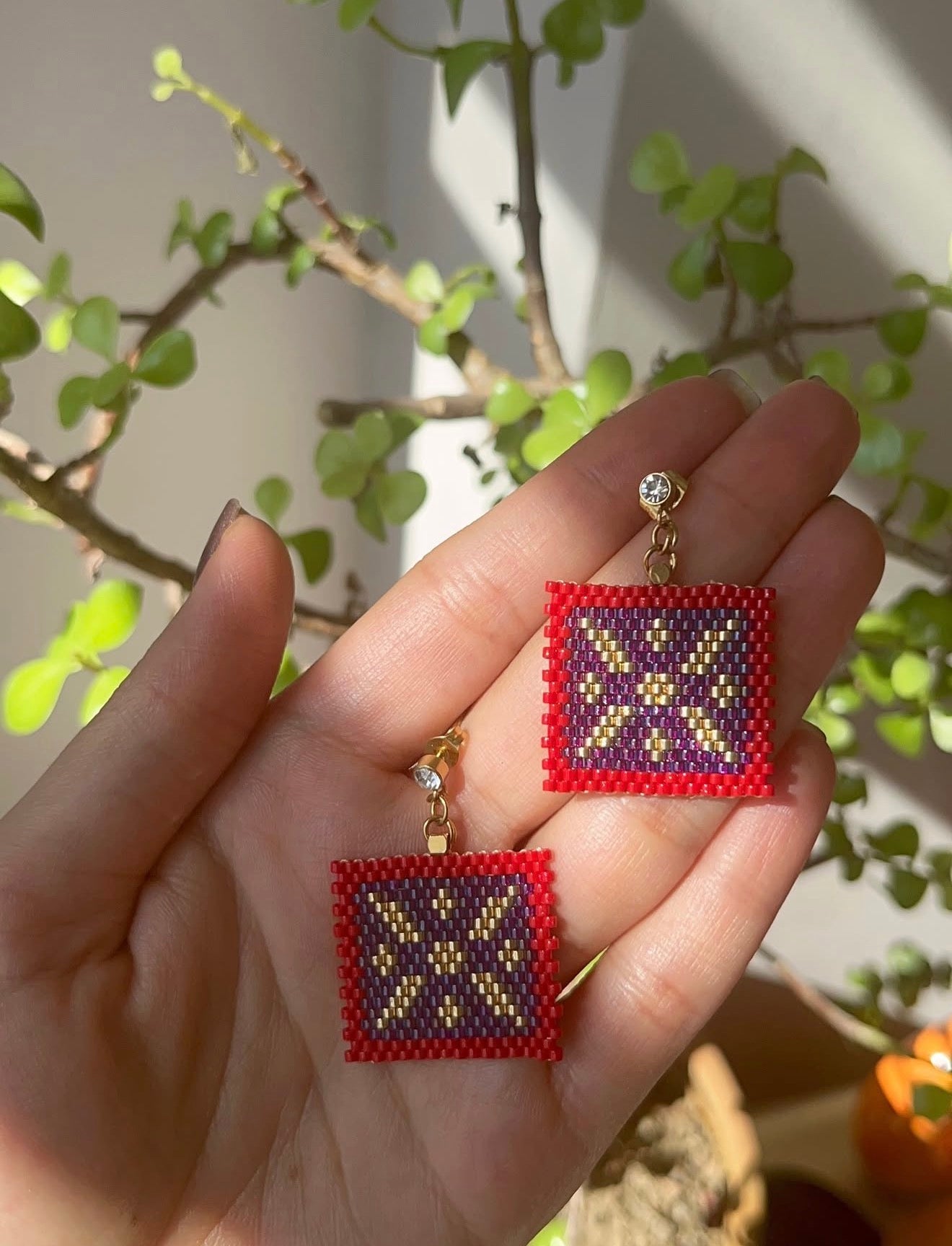 Handmade beaded Derafsh Kavyani Earrings