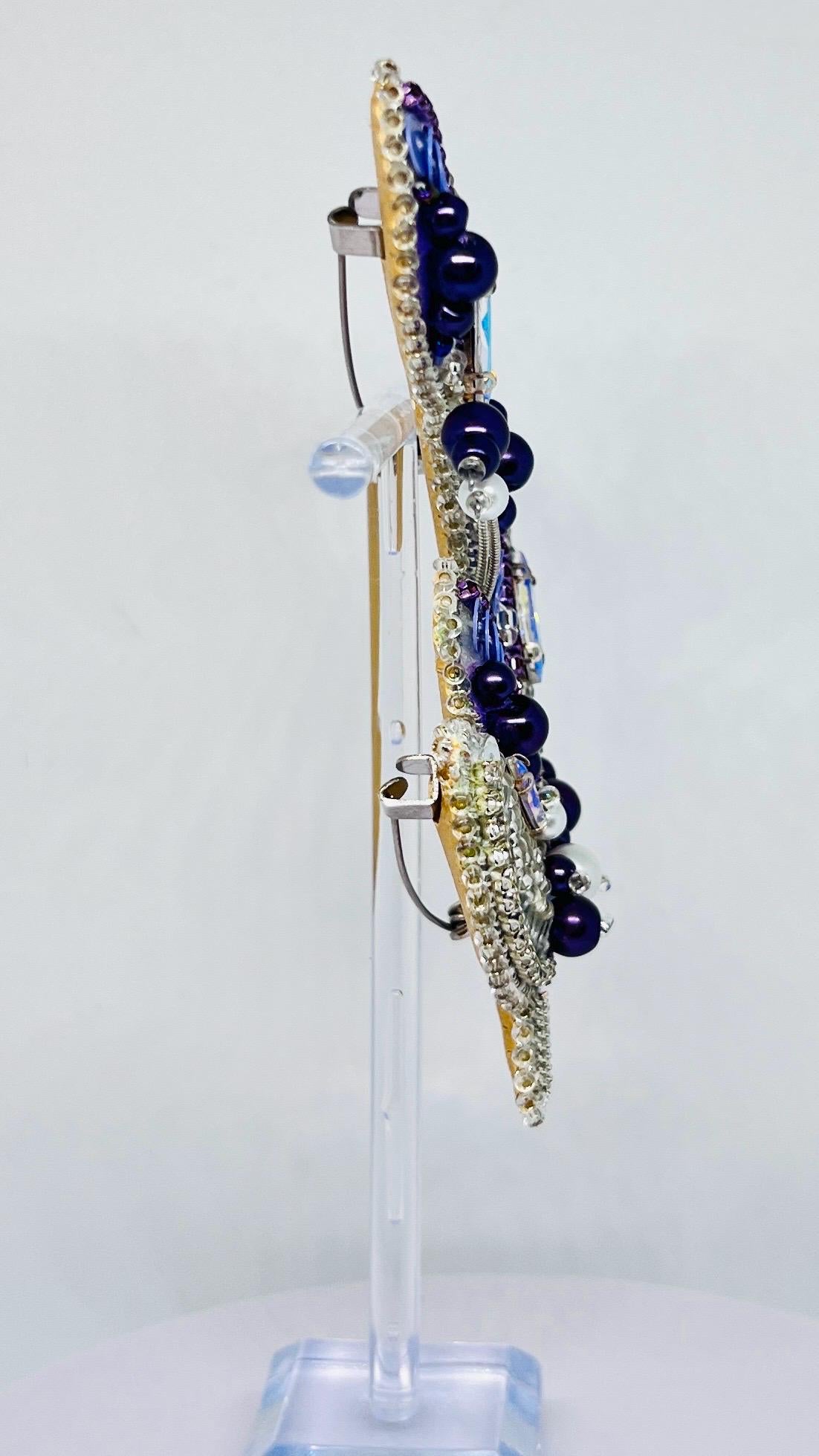 Handmade Beaded Feather Brooch: Purple Sequin & Pearl Embellished Pin