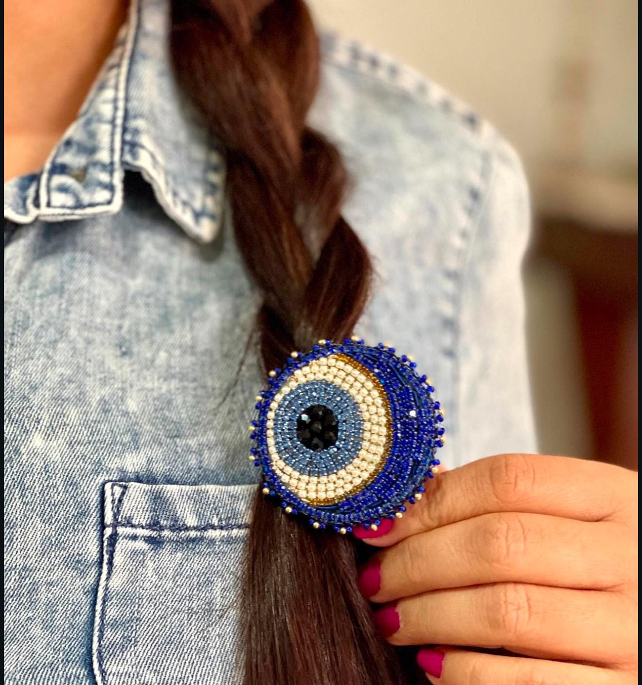 Handmade Evil Eye Hair Band | Beaded Elastic Hair Accessory
