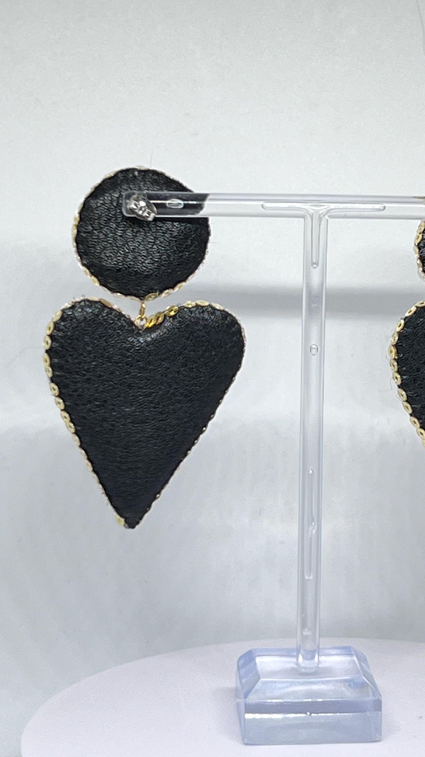 Black Heart Beaded Earrings: Handmade Pearl Crystal Statement Jewelry