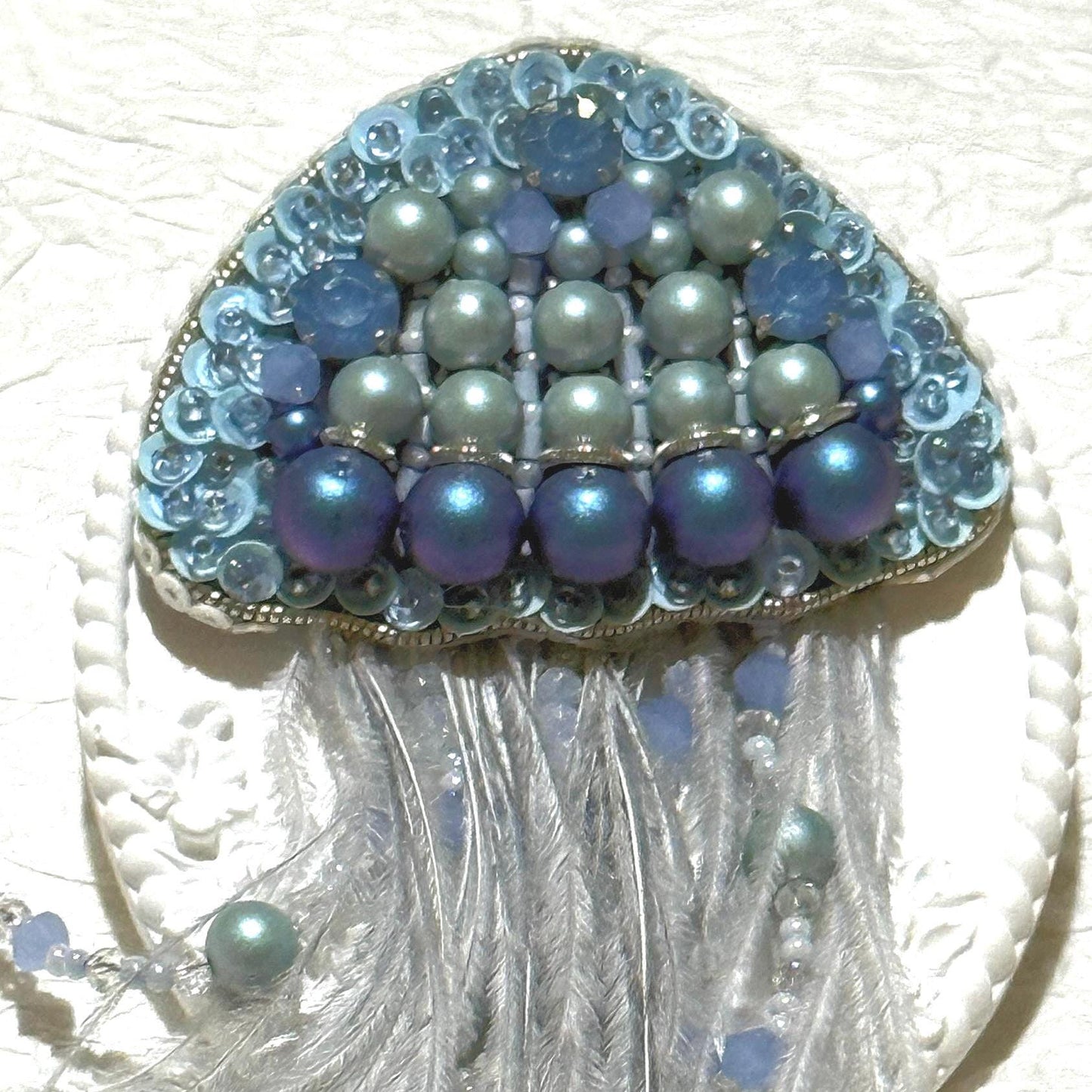 Handmade Beaded Jellyfish Brooch: Ocean-Inspired Nautical Pin
