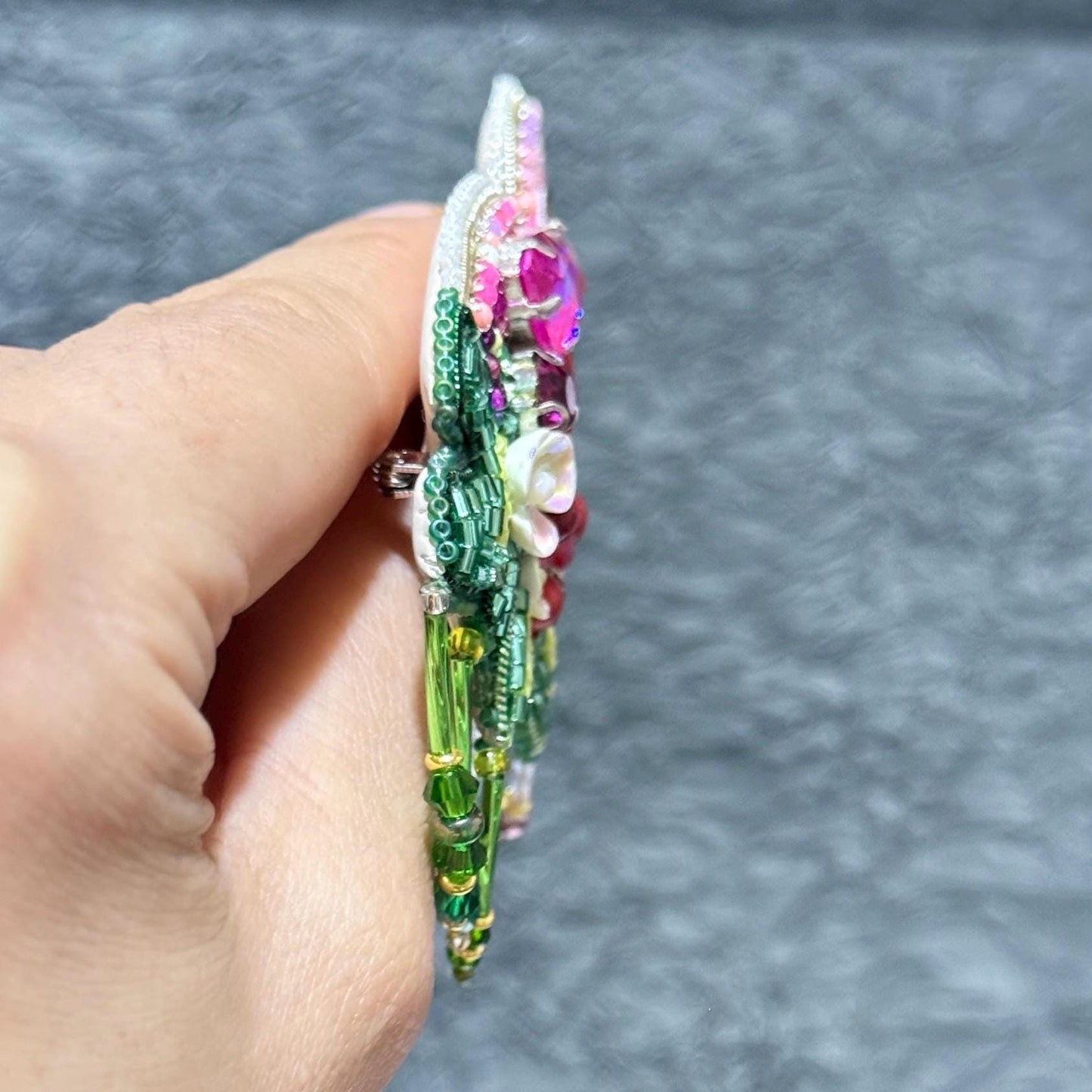 Handmade Beaded Flamingo Brooch: Pink Bird Pin, Tropical Jewelry