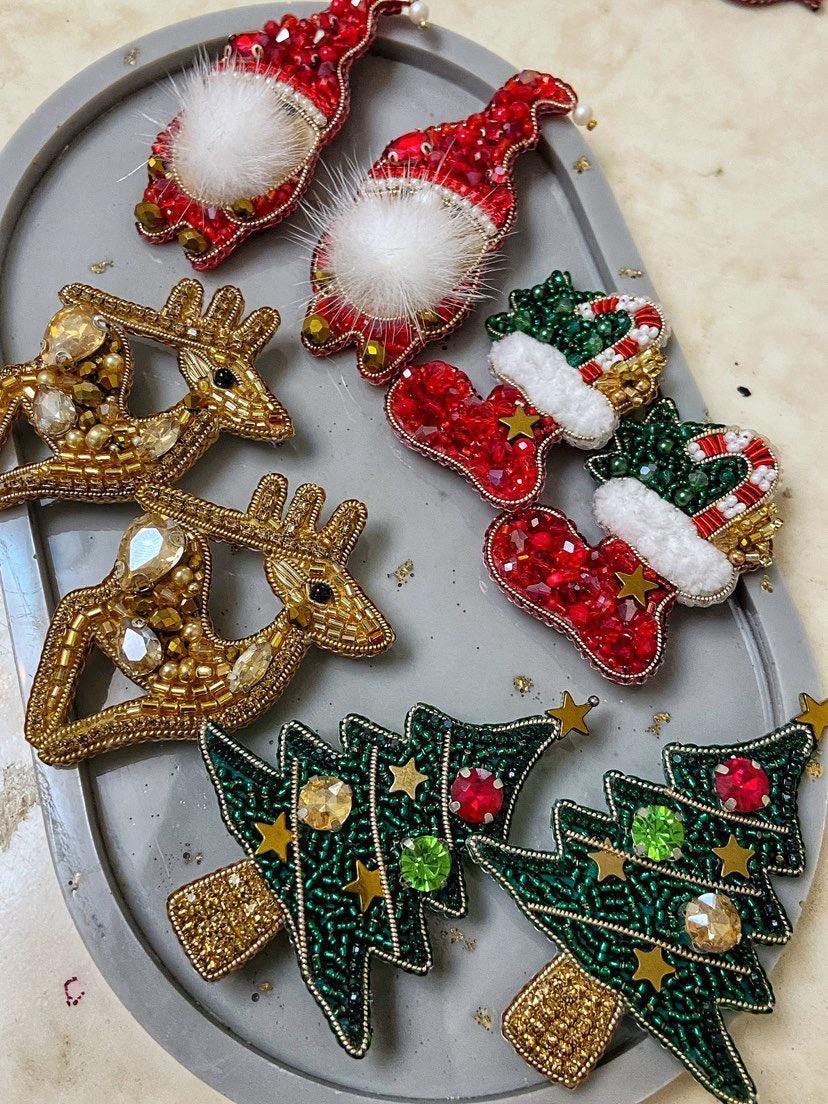 Handmade Christmas Gnome Brooch, Beaded Red Santa Pin, Festive Jewelry