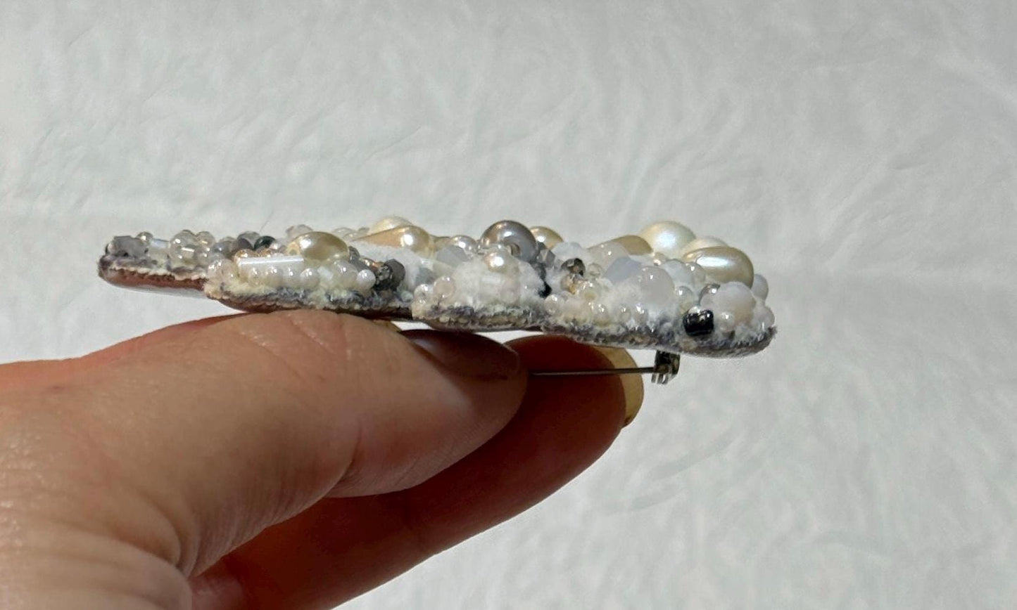 Handmade Polar Bear Brooch: Beaded Crystal Arctic Animal Jewelry