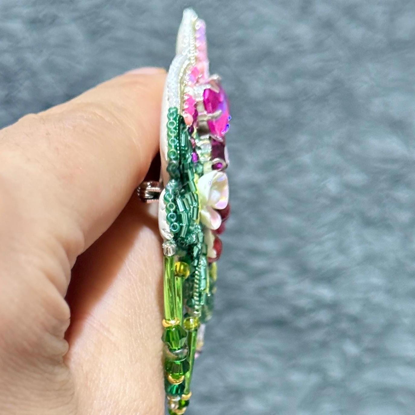 Handmade Beaded Flamingo Brooch: Pink Bird Pin, Tropical Jewelry
