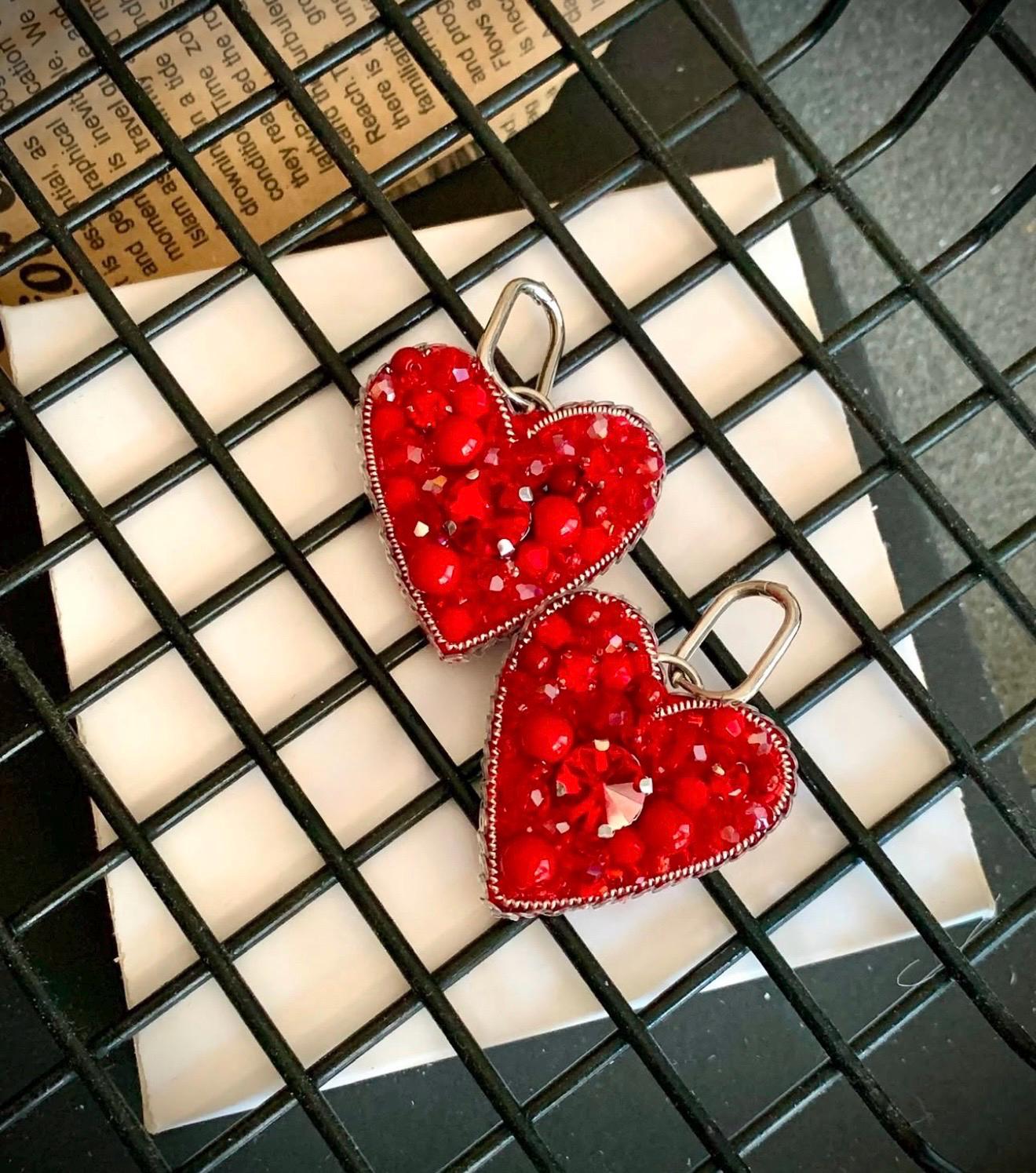 Handmade Beaded Heart Earrings: Pearl, Crystal & Gemstone Dangle Jewelry
