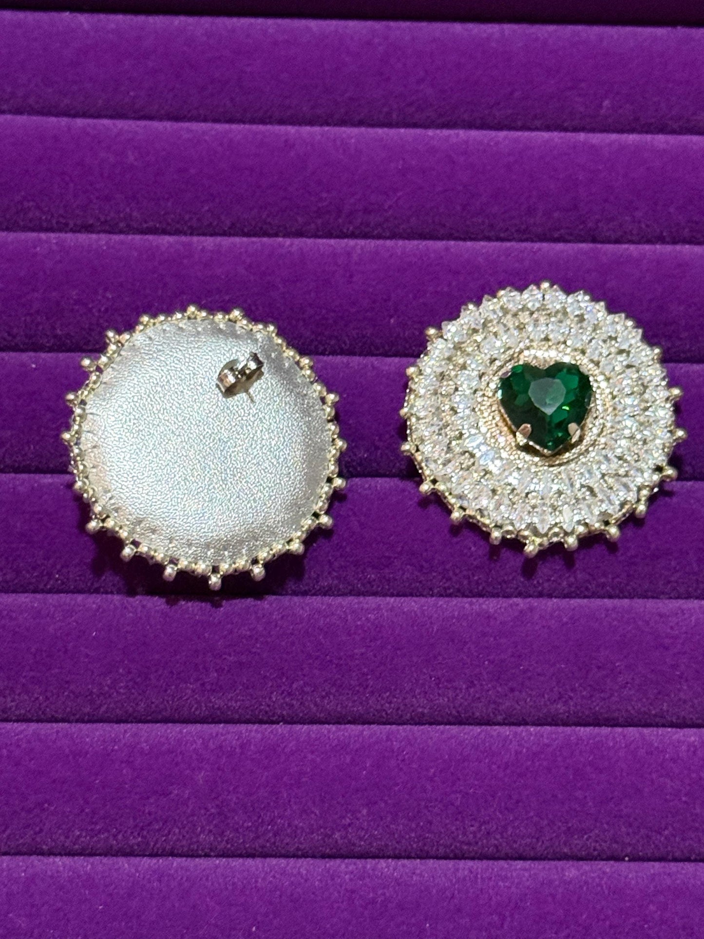 Emerald Green Heart Crystal Stud Earrings | Beaded Bridal Jewelry