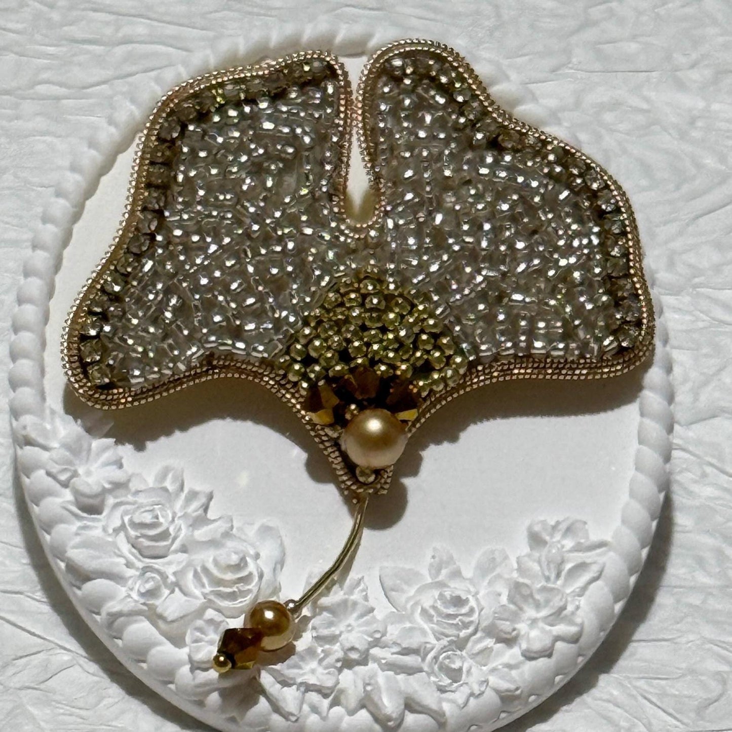 Ginkgo Leaf Beaded Brooch – Handcrafted Statement Pin