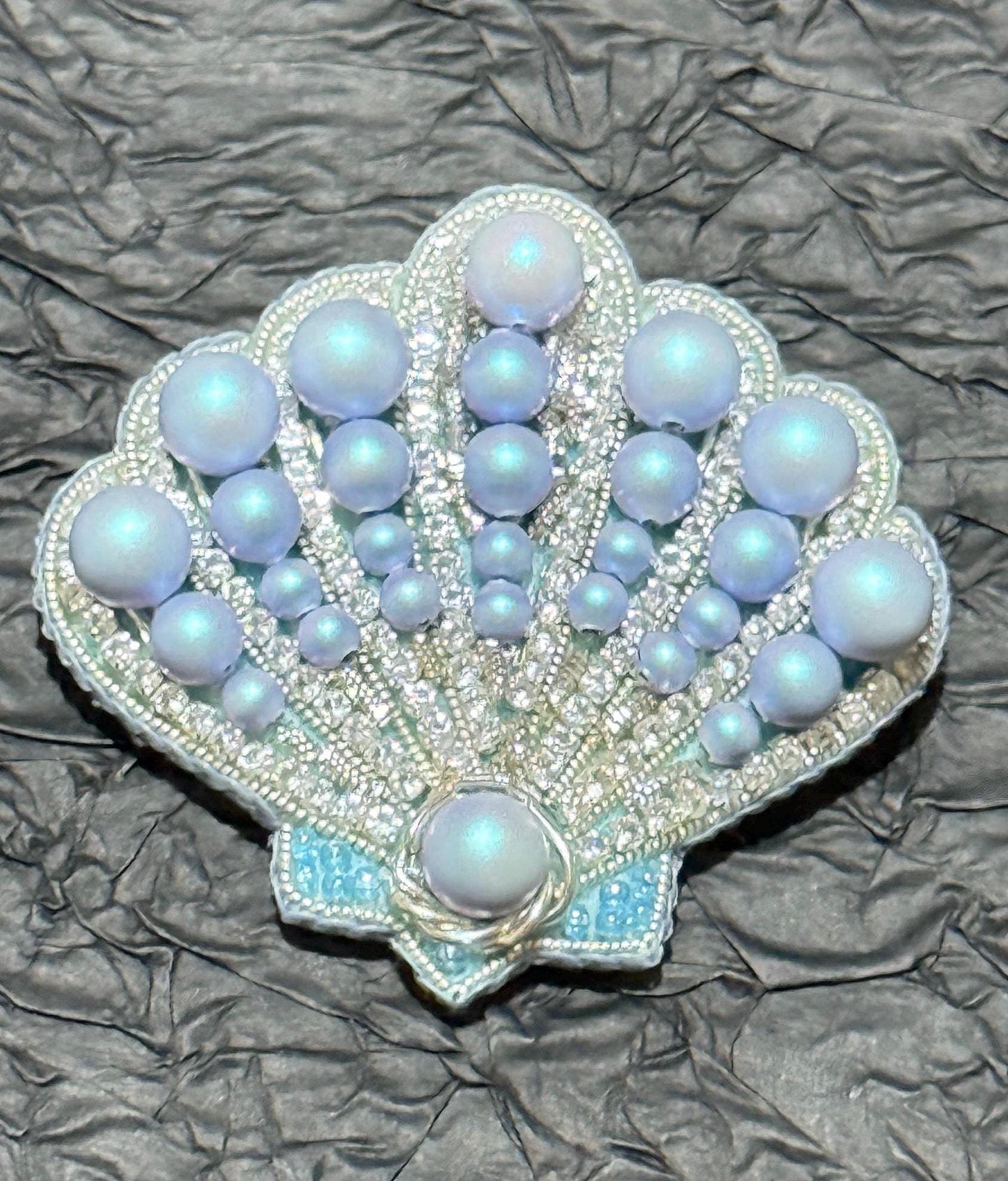 Handmade Beaded Shell Brooch: Blue Pearl Nautical Pin