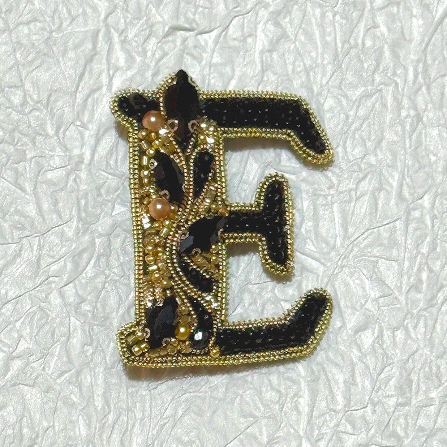 Handmade Beaded Letter E Brooch: Monogram Initial Pin