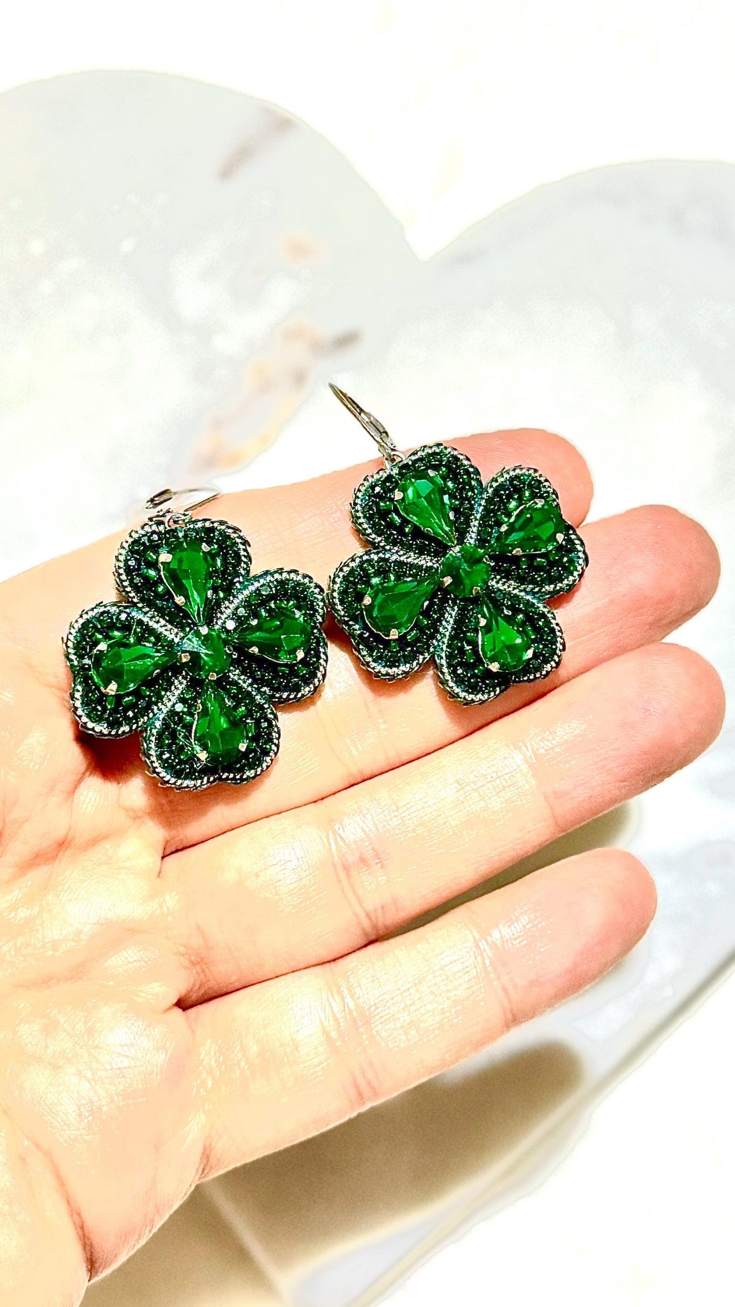 Handmade Beaded Four-Leaf Clover Earrings: Lucky St. Patrick's Day Jewelry