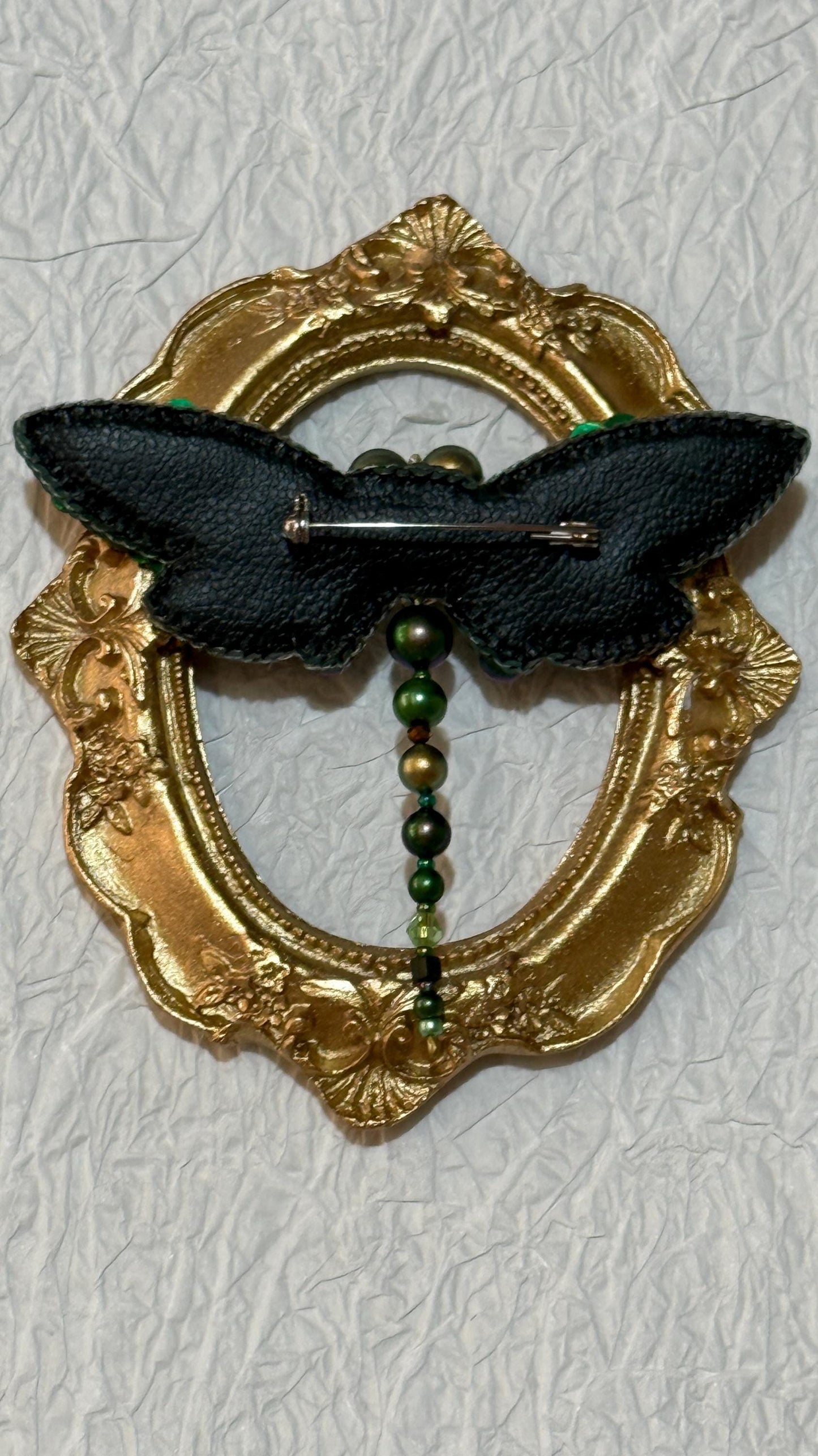 Handmade Green Dragonfly Brooch: Beaded Crystal Insect Pin