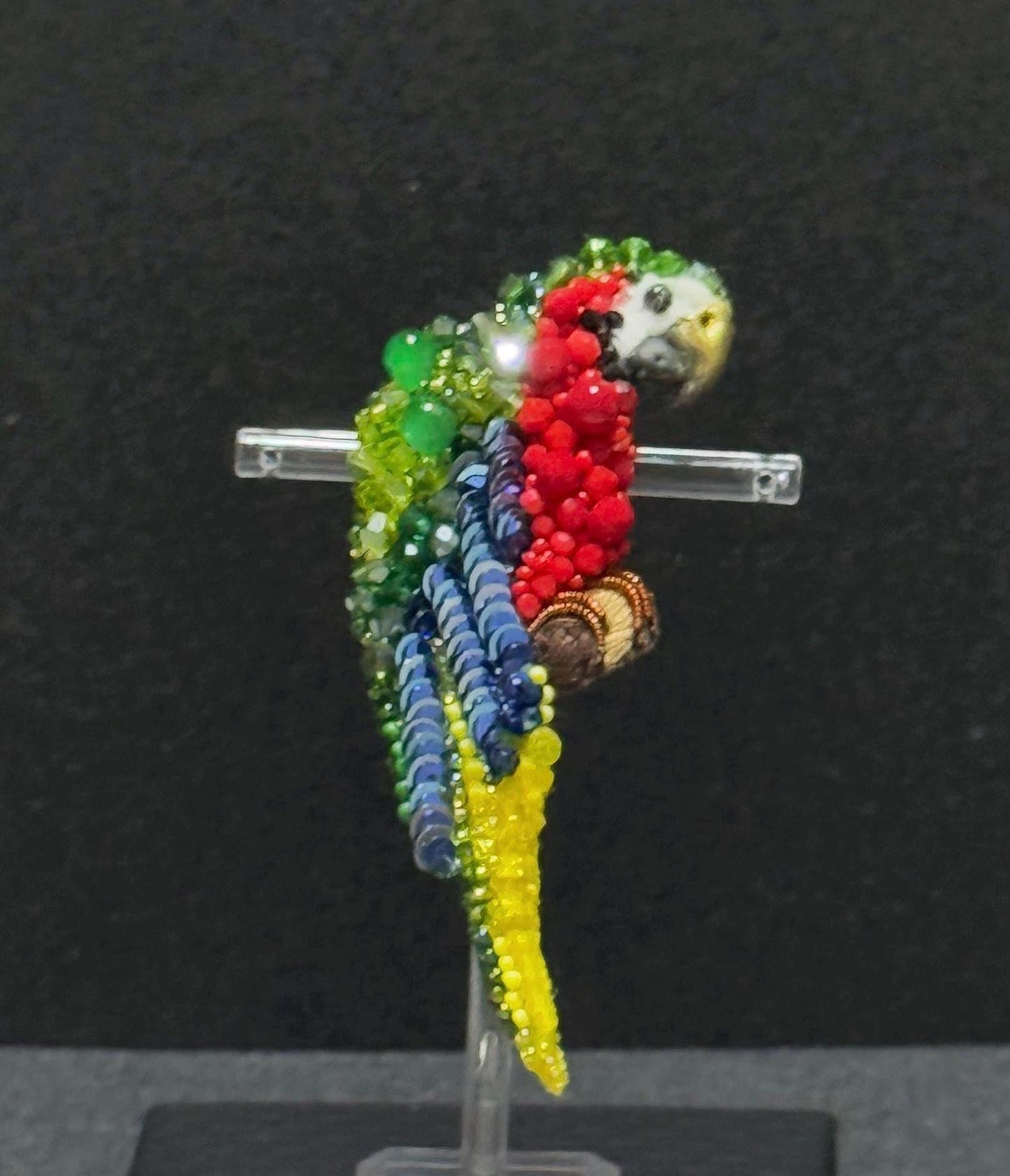 Handmade Parrot Beaded Brooch - Vibrant Tropical Bird Jewelry Pin