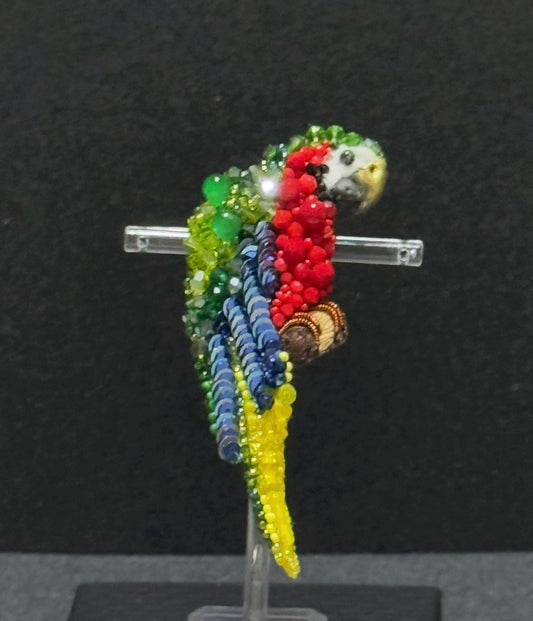 Handmade Parrot Beaded Brooch - Vibrant Tropical Bird Jewelry Pin