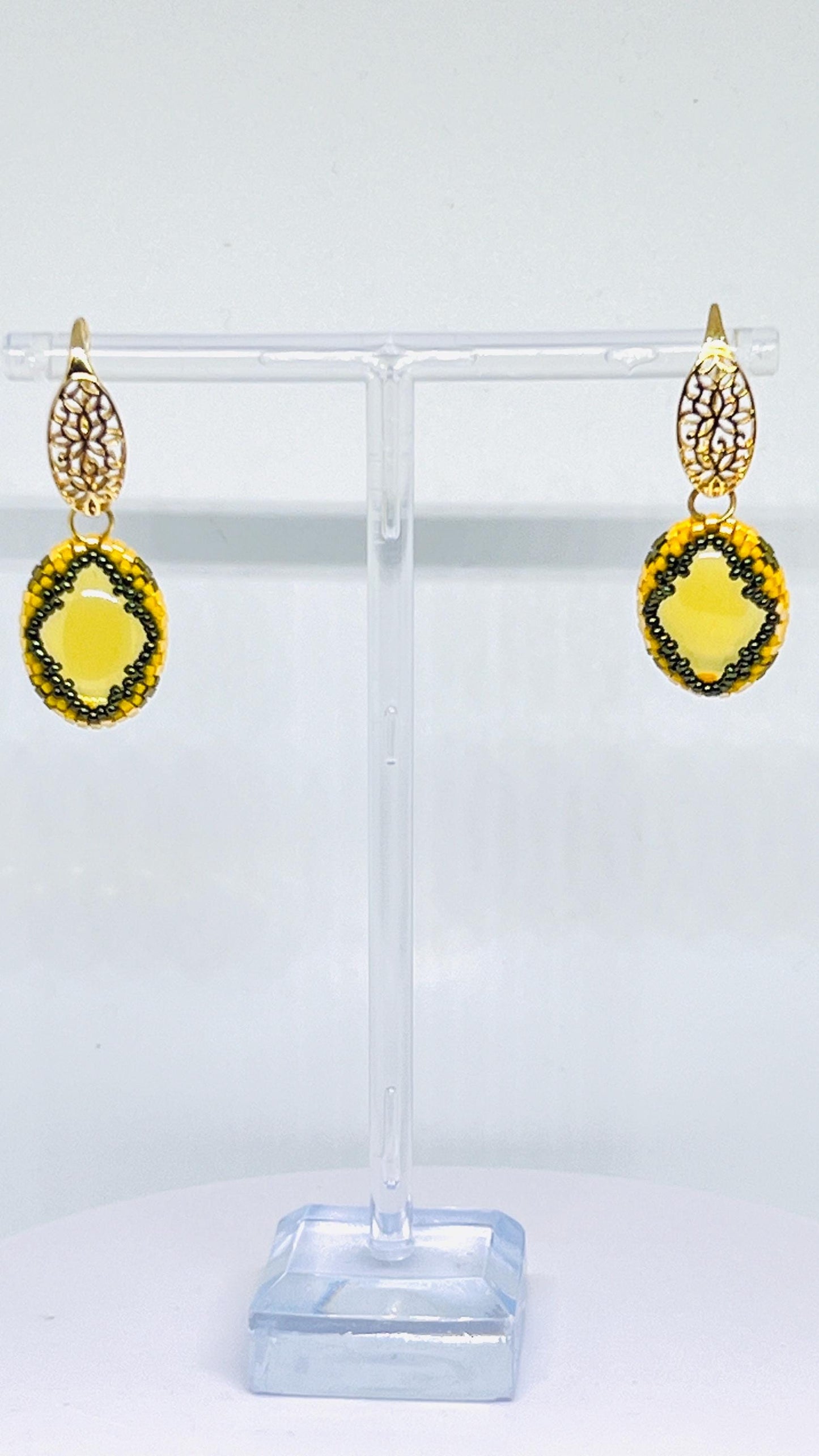Elegant Yellow Garnet Earrings | Handmade Beaded Earrings | Statement Jewelry