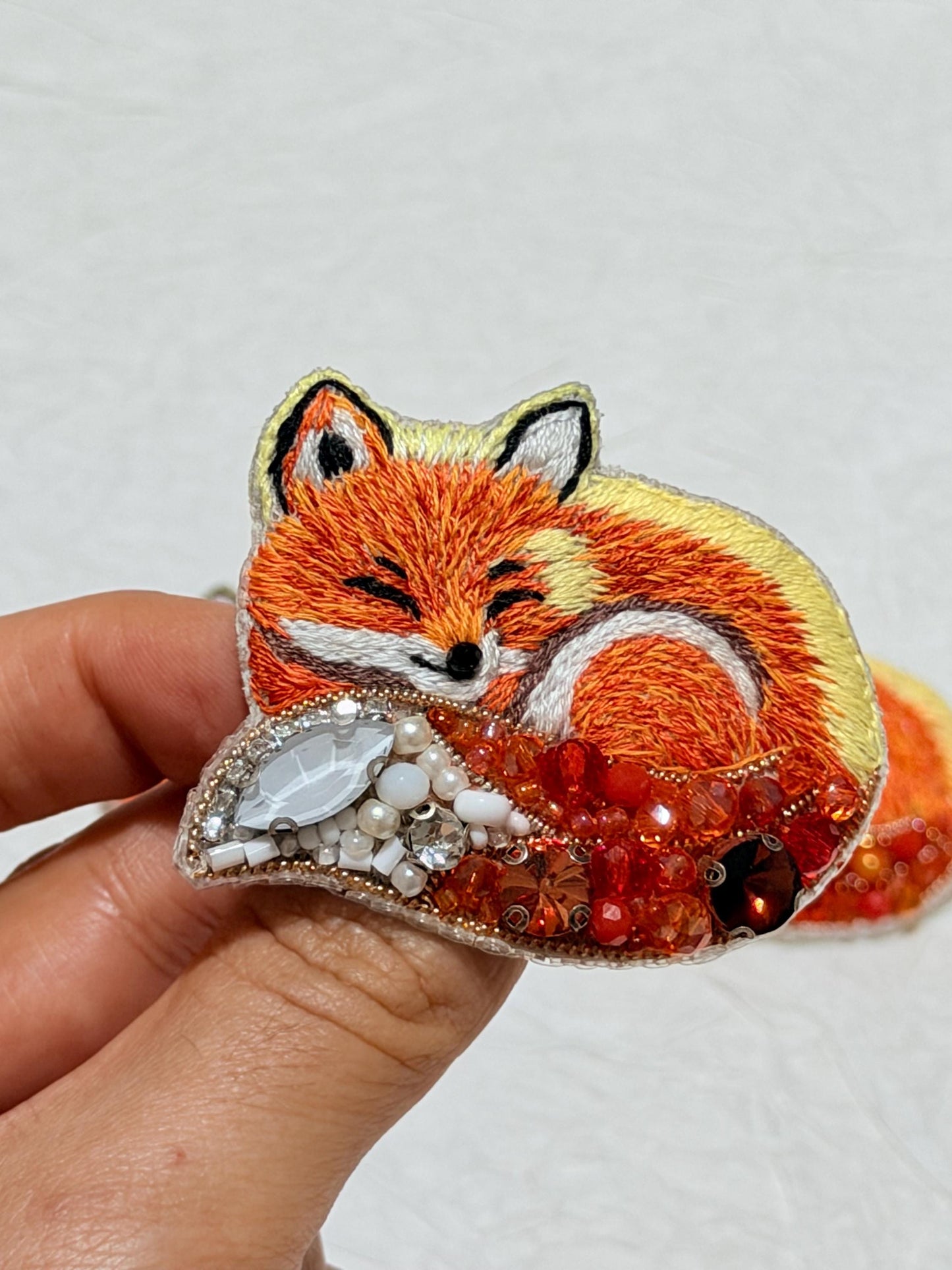 Handmade  Fox Brooch | Beaded & Embroidered Animal Pin
