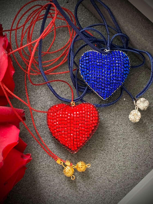 Handmade Crystal Beaded Heart Necklace – Adjustable Cord Pendant