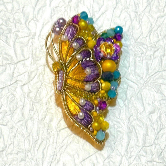 Handmade Beaded Butterfly Brooch: Embroidered Insect Pin