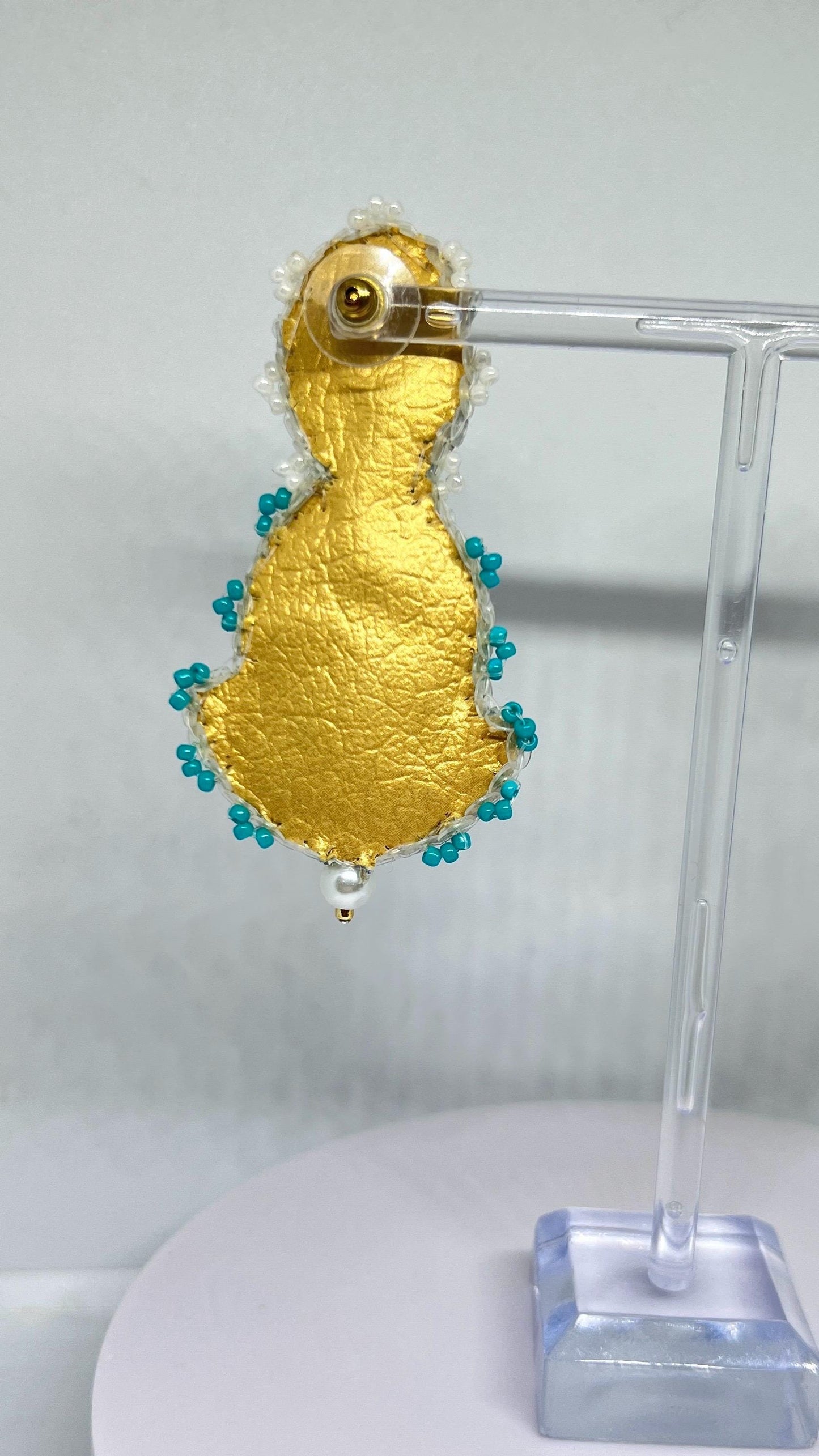 Turquoise Gemstone Statement Earrings - Hand-Beaded Crystal Drop Dangle Earrings