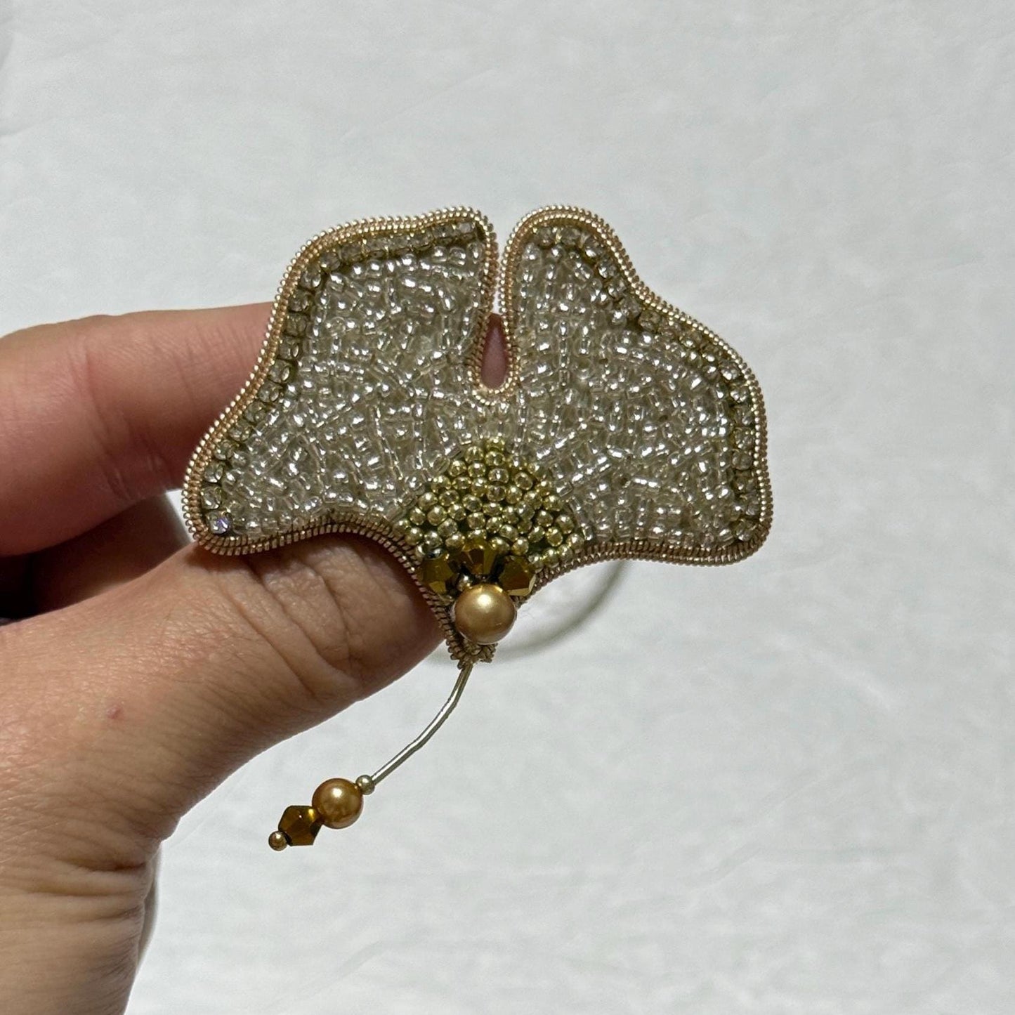 Ginkgo Leaf Beaded Brooch – Handcrafted Statement Pin