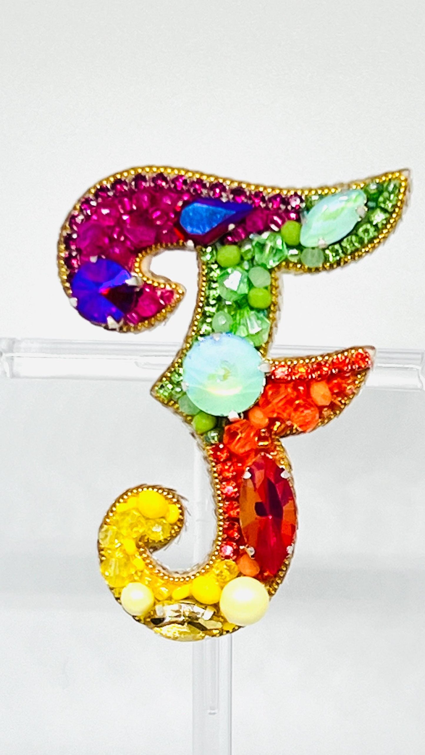 Handmade Beaded Initial Brooch - Colorful Crystal Letter Pin