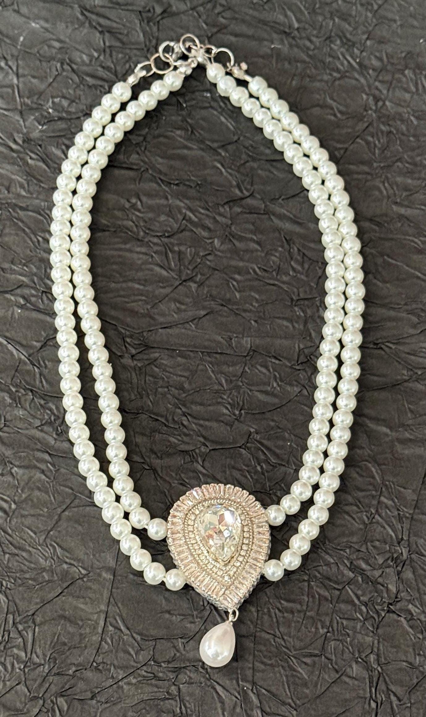 Handmade Pearl Crystal Choker: Bridal Statement Necklace