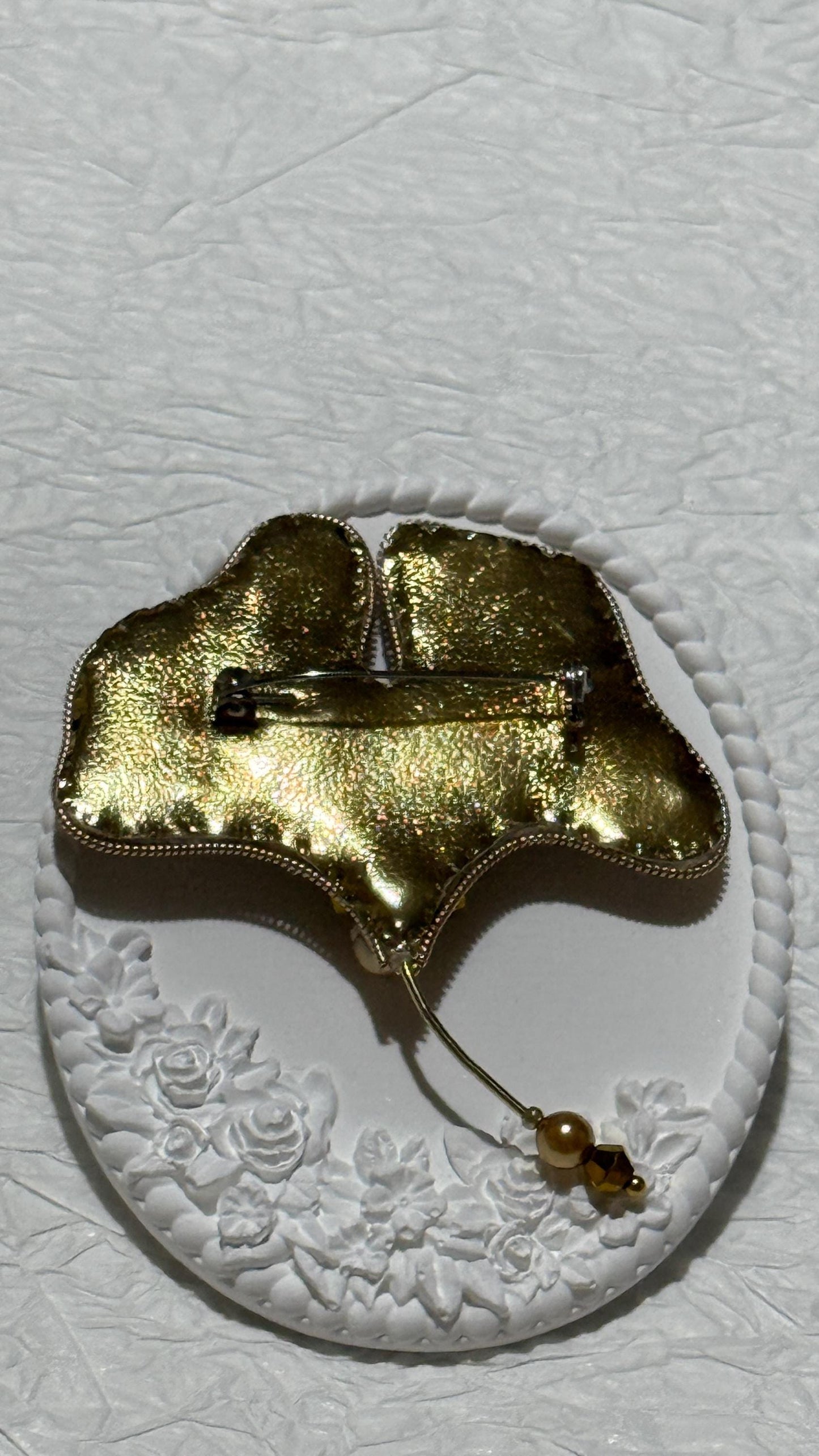 Ginkgo Leaf Beaded Brooch – Handcrafted Statement Pin