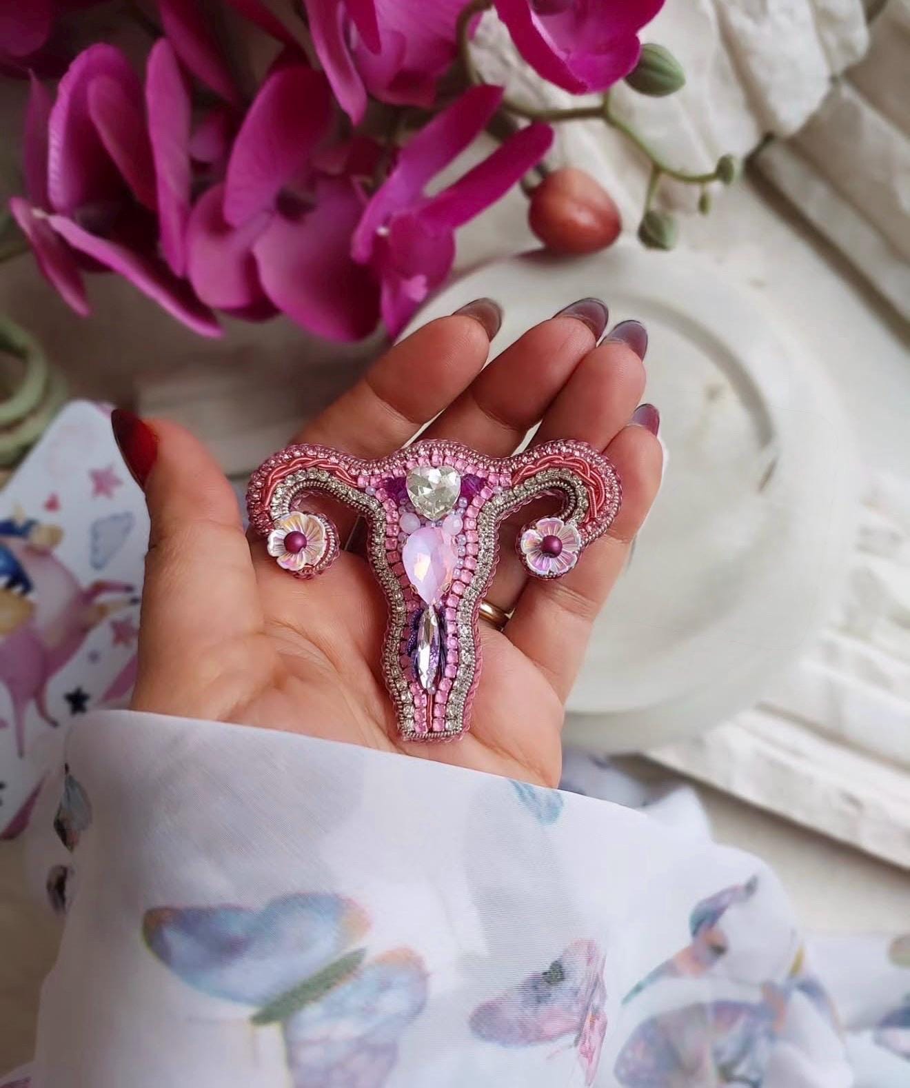 Handmade Beaded Uterus Brooch Pink – Feminist Jewelry, Anatomy Art Pin, Womb Power Statement Brooch, Unique Gift for  Midwife Doctor woman