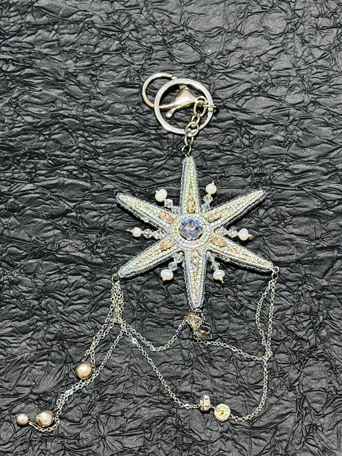 Handmade Crystal Star Bag Charm – Beaded Celestial Bag Jewelry