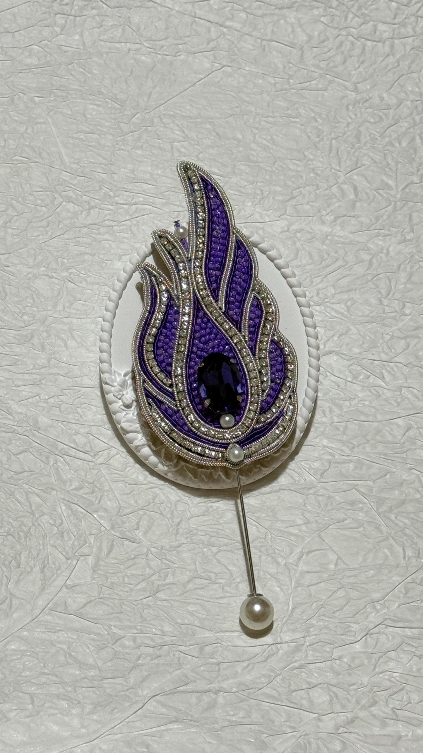 Handmade Purple Lotus Brooch: Beaded Crystal Statement Pin