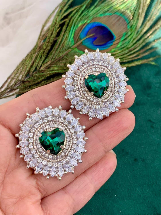 Emerald Green Heart Crystal Stud Earrings | Beaded Bridal Jewelry