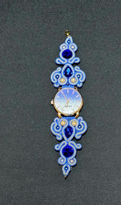 Handmade Soutache Watch: Blue Crystal Beaded Bracelet, Adjustable Strap