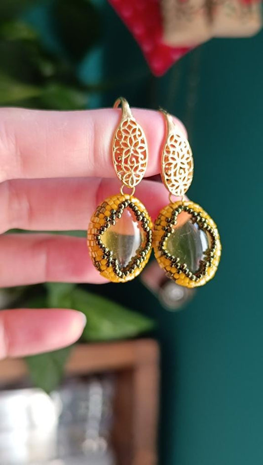 Elegant Yellow Garnet Earrings | Handmade Beaded Earrings | Statement Jewelry