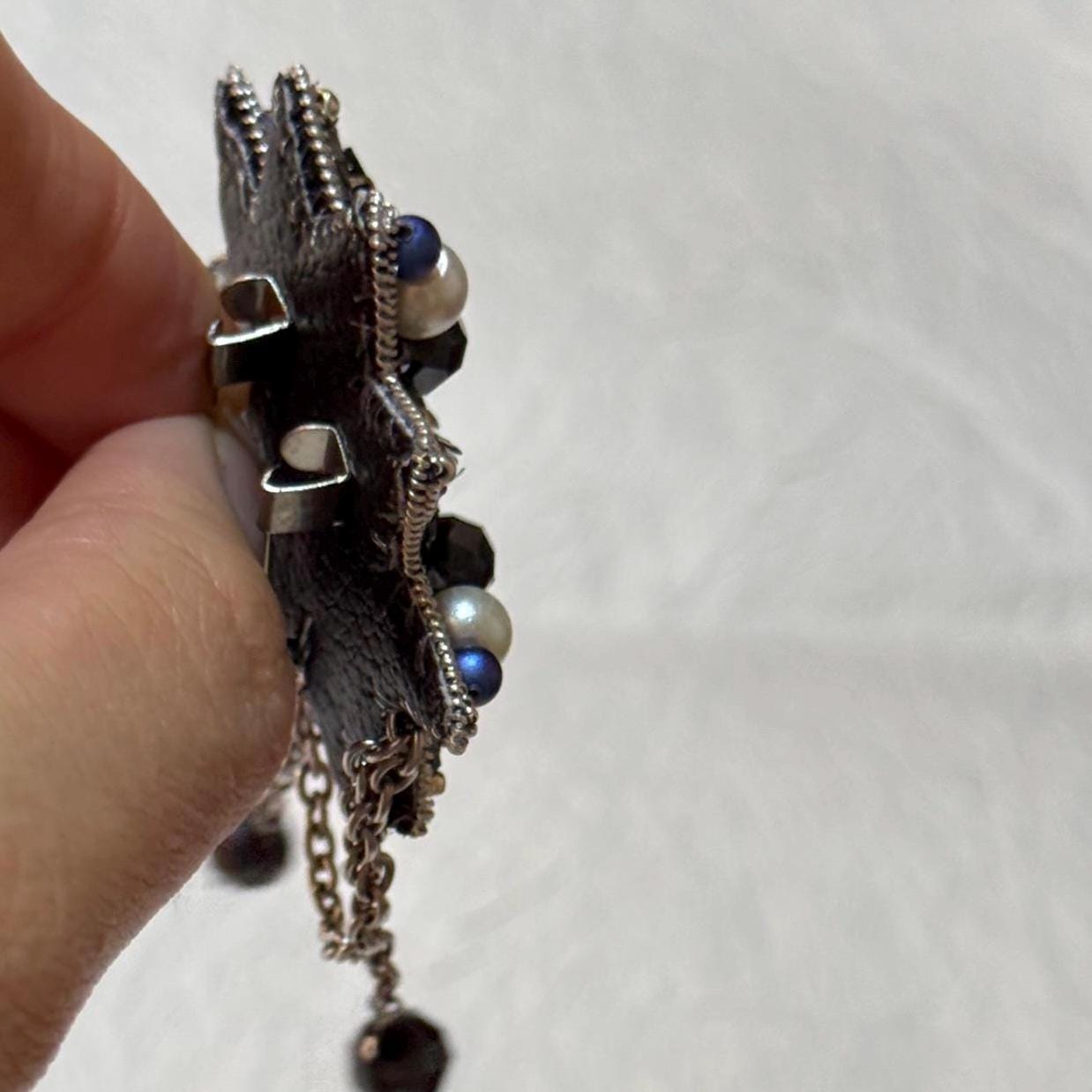 Handmade Blue Star Brooch: Crystal & Pearl Beaded Statement Jewelry
