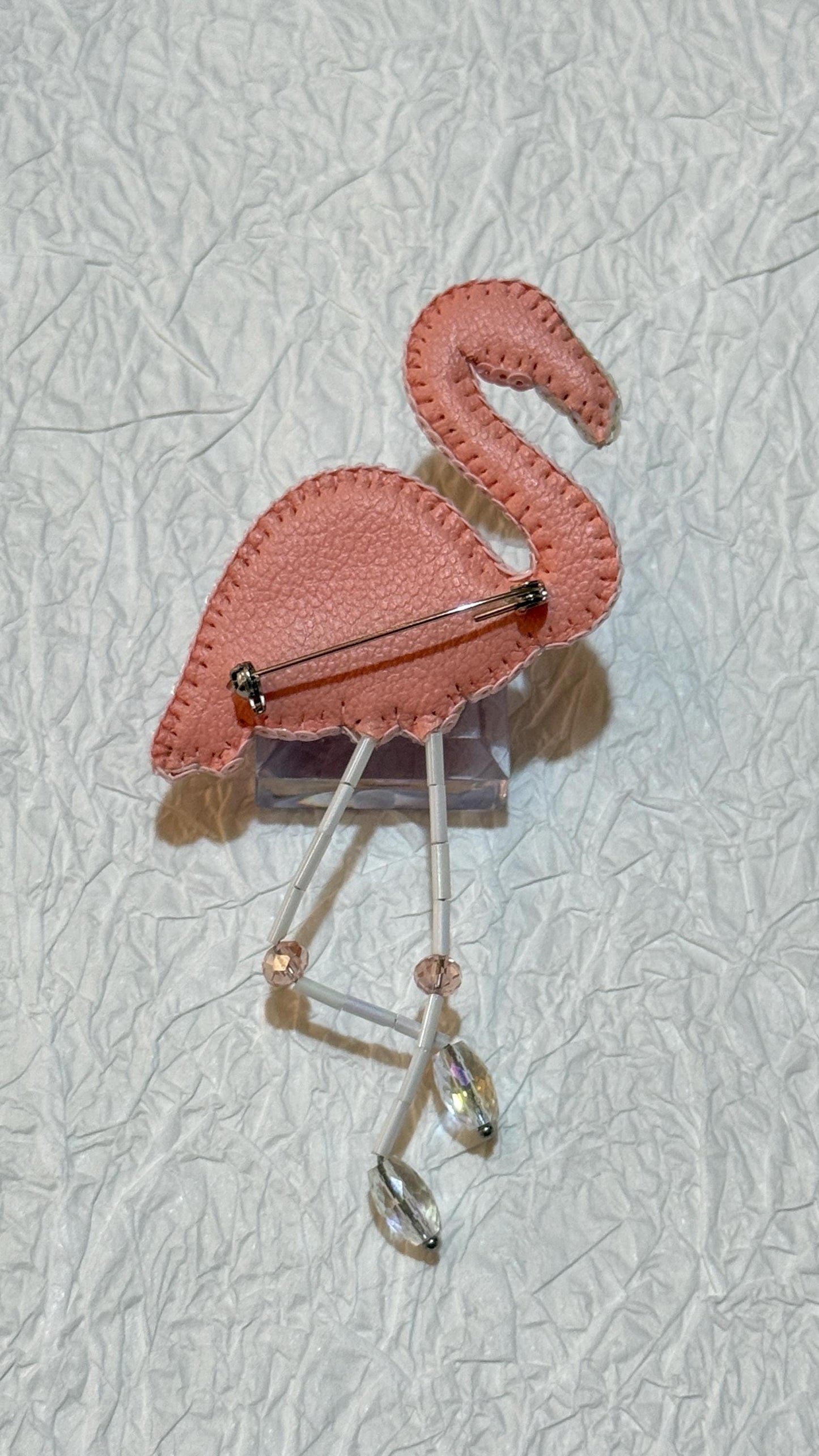Handmade Beaded Flamingo Brooch: Pink Crystal Animal Lapel Pin