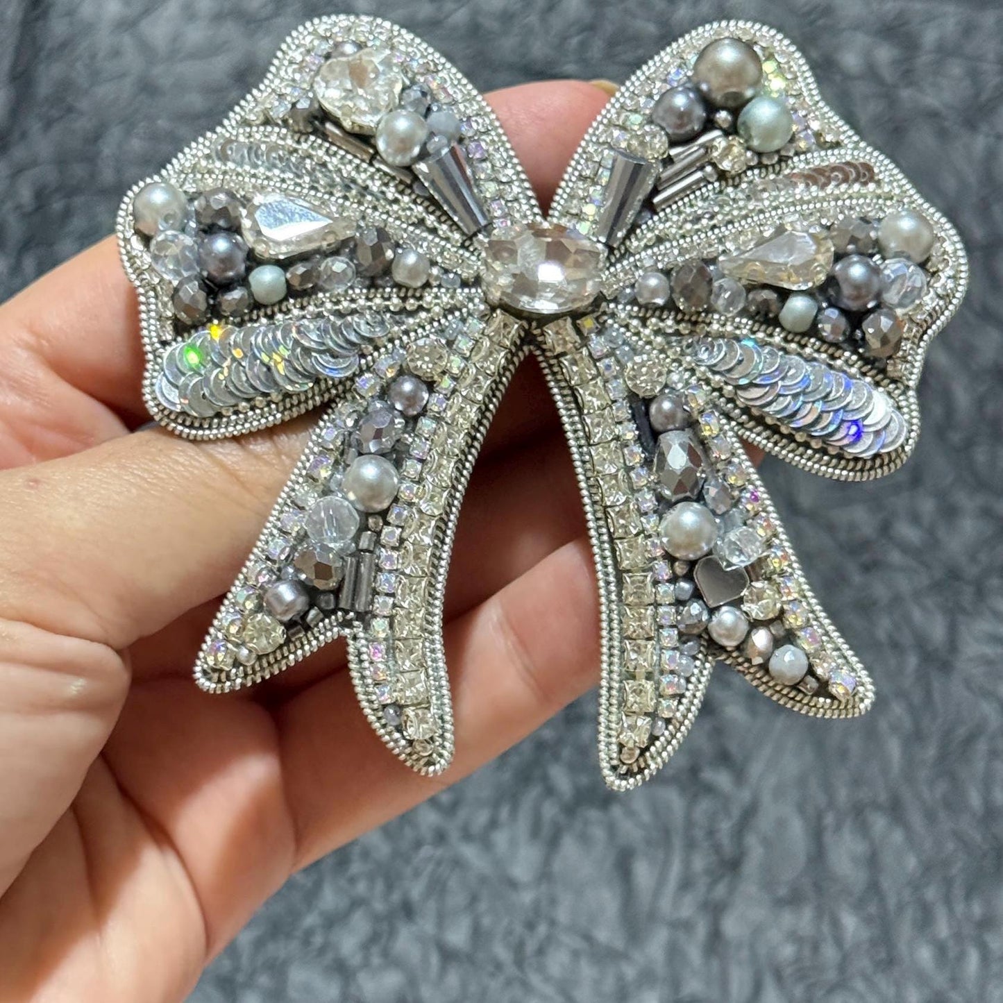 Handmade Beaded Bow Brooch: Crystal Embroidered Statement Jewelry