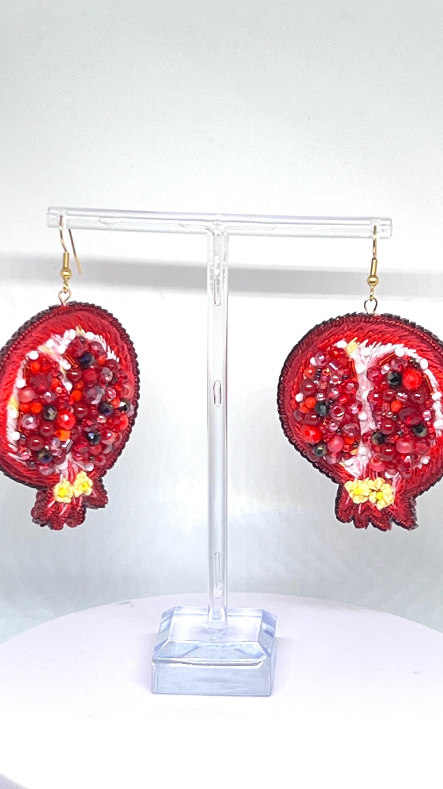 Handmade Beaded Pomegranate Earrings: Statement Fruit Jewelry