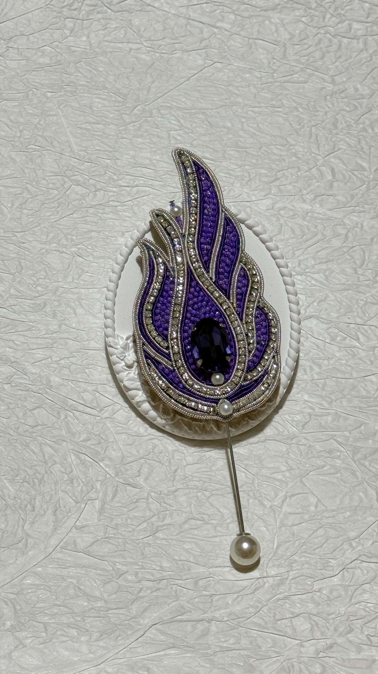 Handmade Purple Lotus Brooch: Beaded Crystal Statement Pin