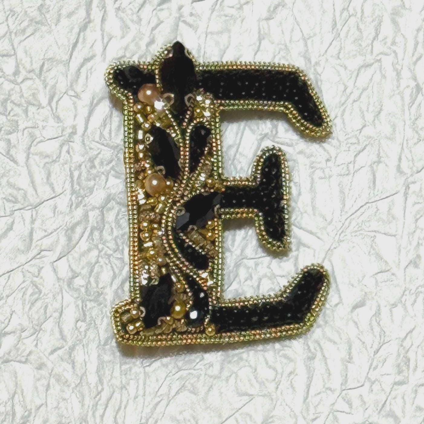 Handmade Beaded Letter E Brooch: Monogram Initial Pin