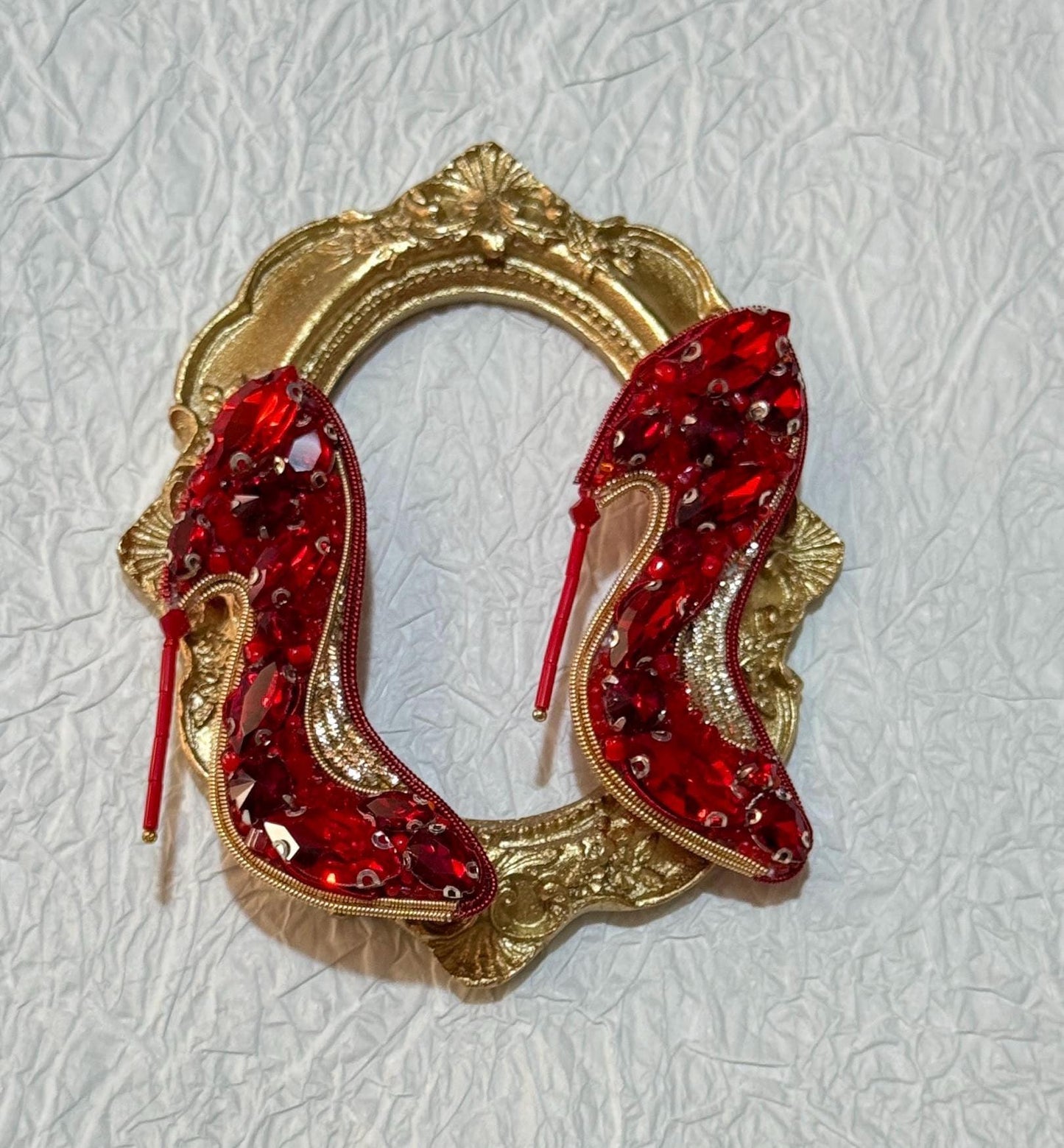 Handmade Red High Heel Brooch: Beaded Rhinestone Shoe Pin