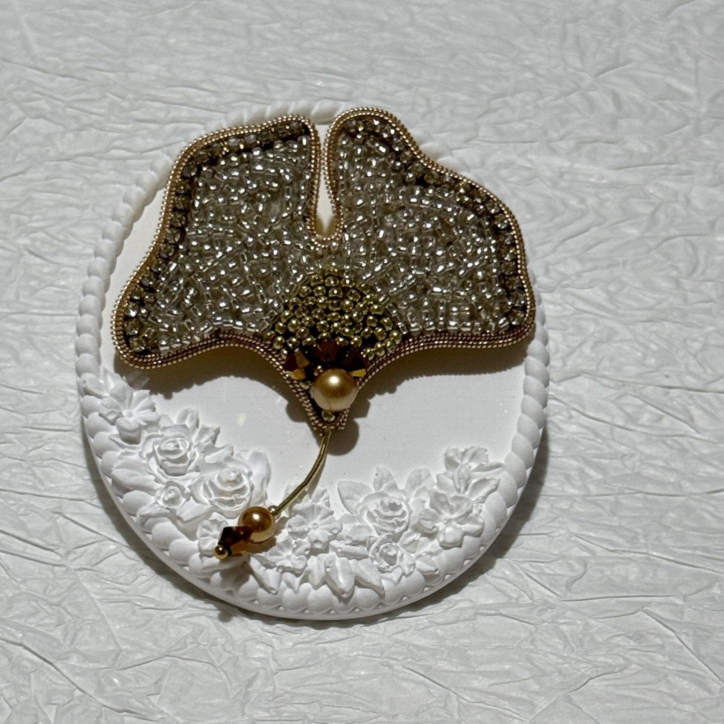 Ginkgo Leaf Beaded Brooch – Handcrafted Statement Pin