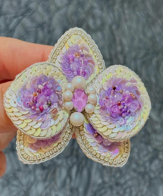 Handmade Beaded Orchid Brooch: Sequin Pearl Floral Pin
